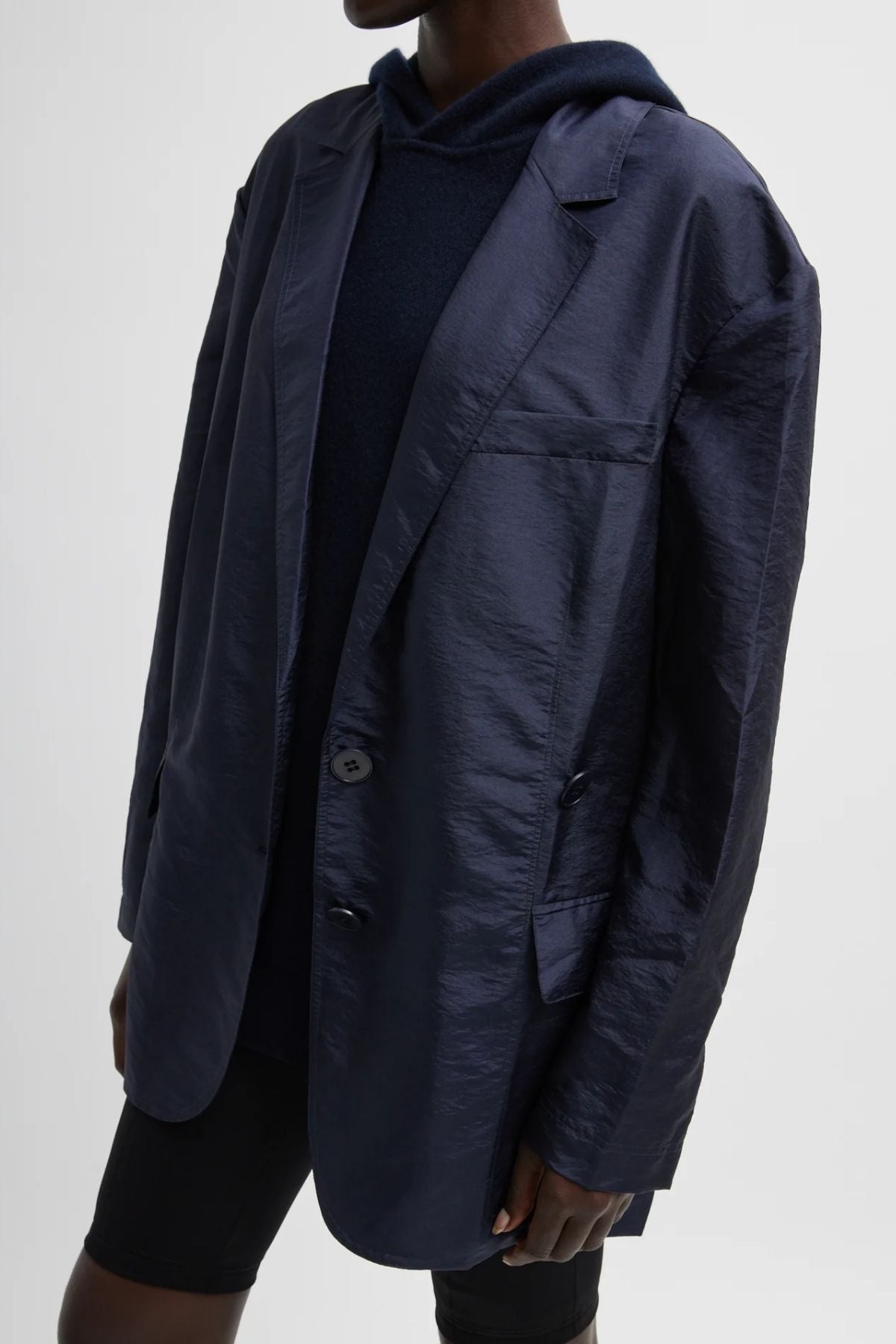 Tibi Crispy Nylon Liam Blazer - Navy