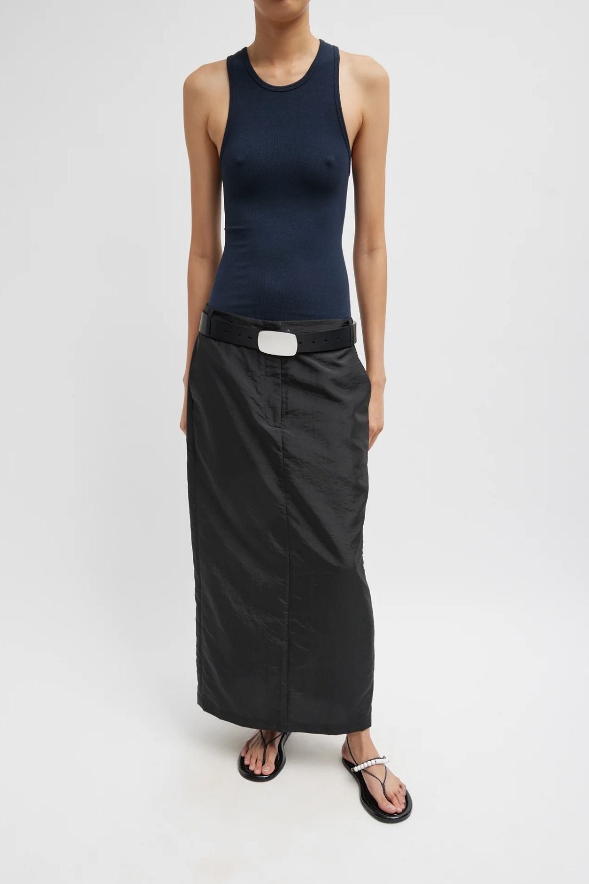 Tibi Crispy Nylon Maxi Skirt - Black