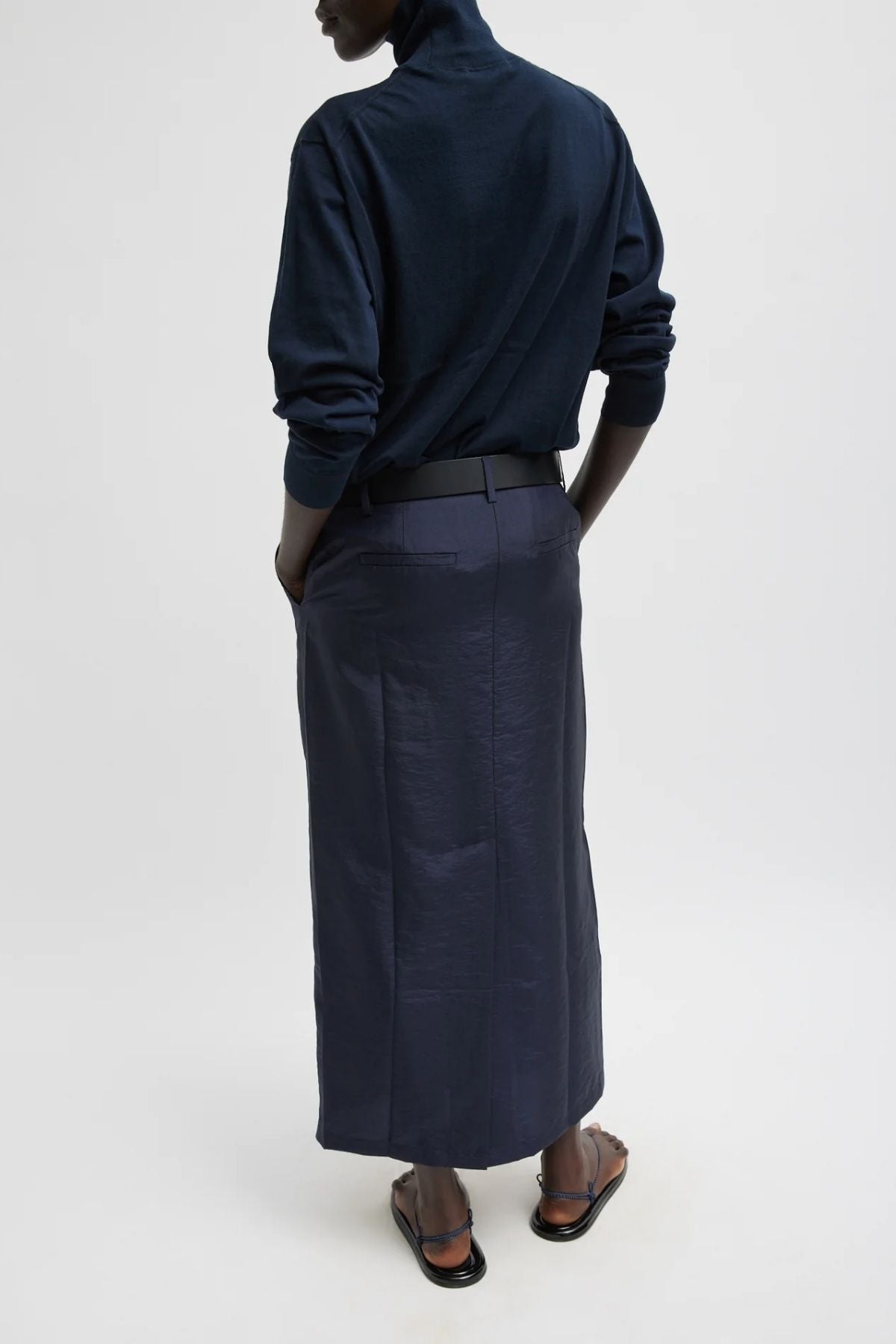 Tibi Crispy Nylon Maxi Skirt - Navy