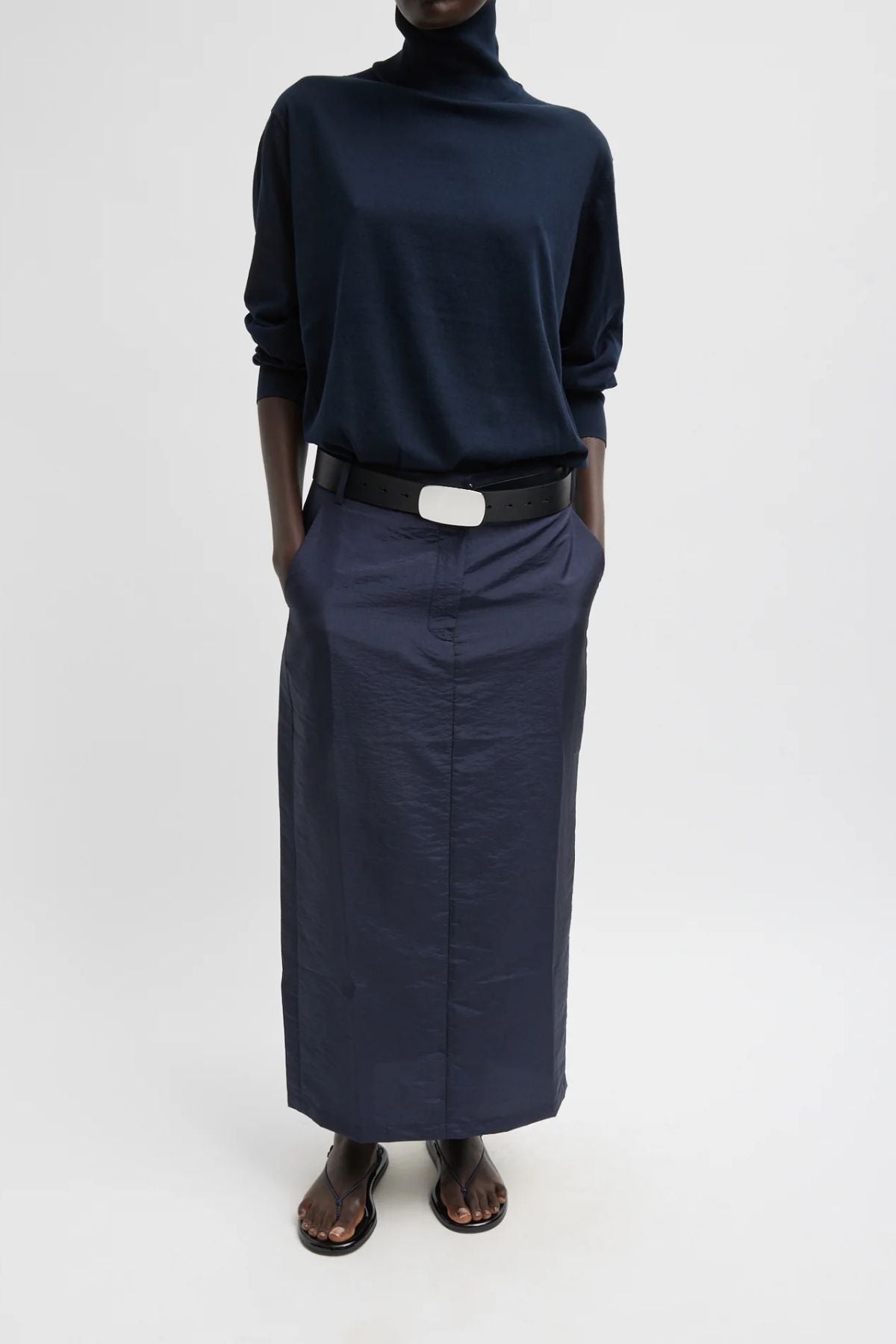 Tibi Crispy Nylon Maxi Skirt - Navy