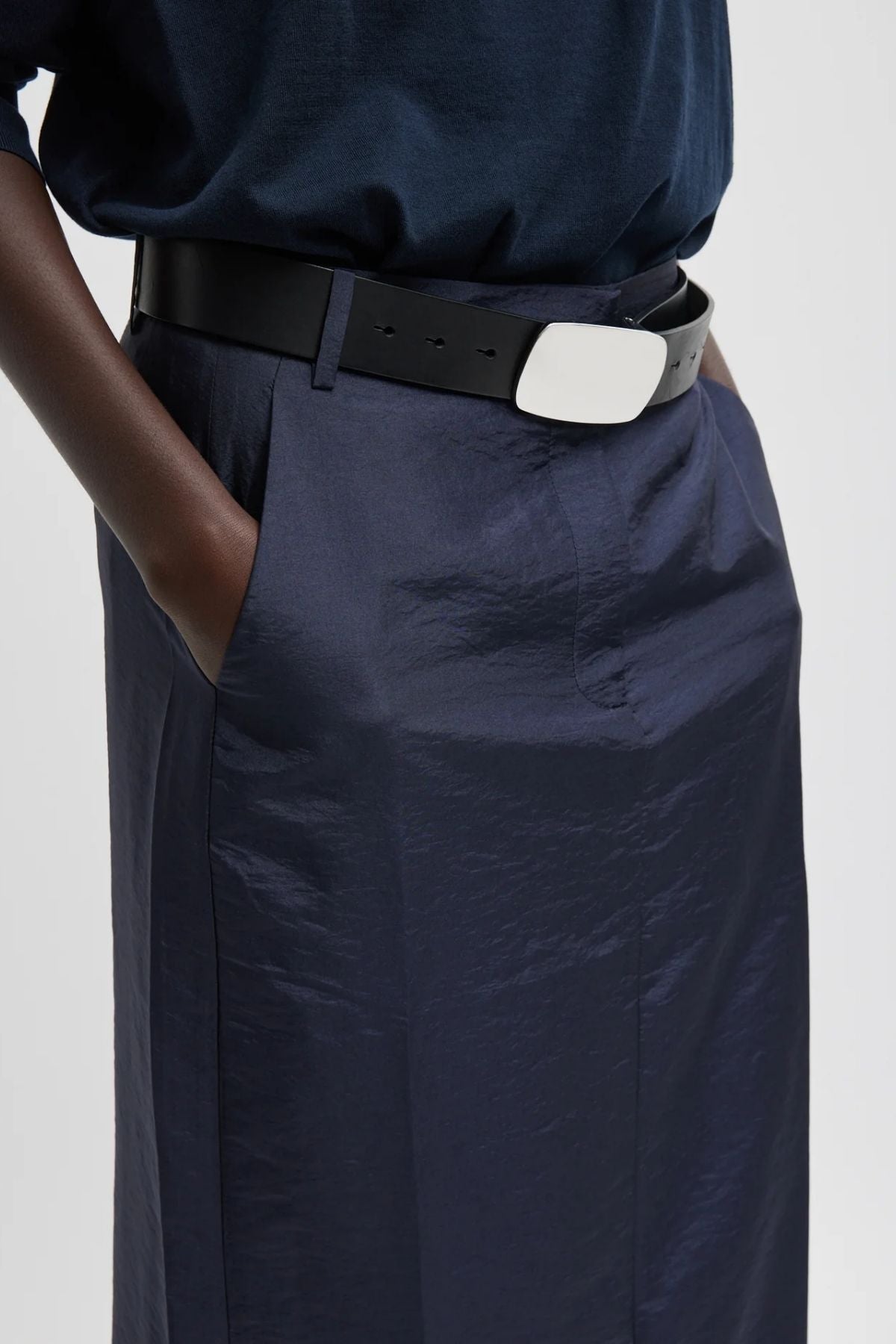 Tibi Crispy Nylon Maxi Skirt - Navy