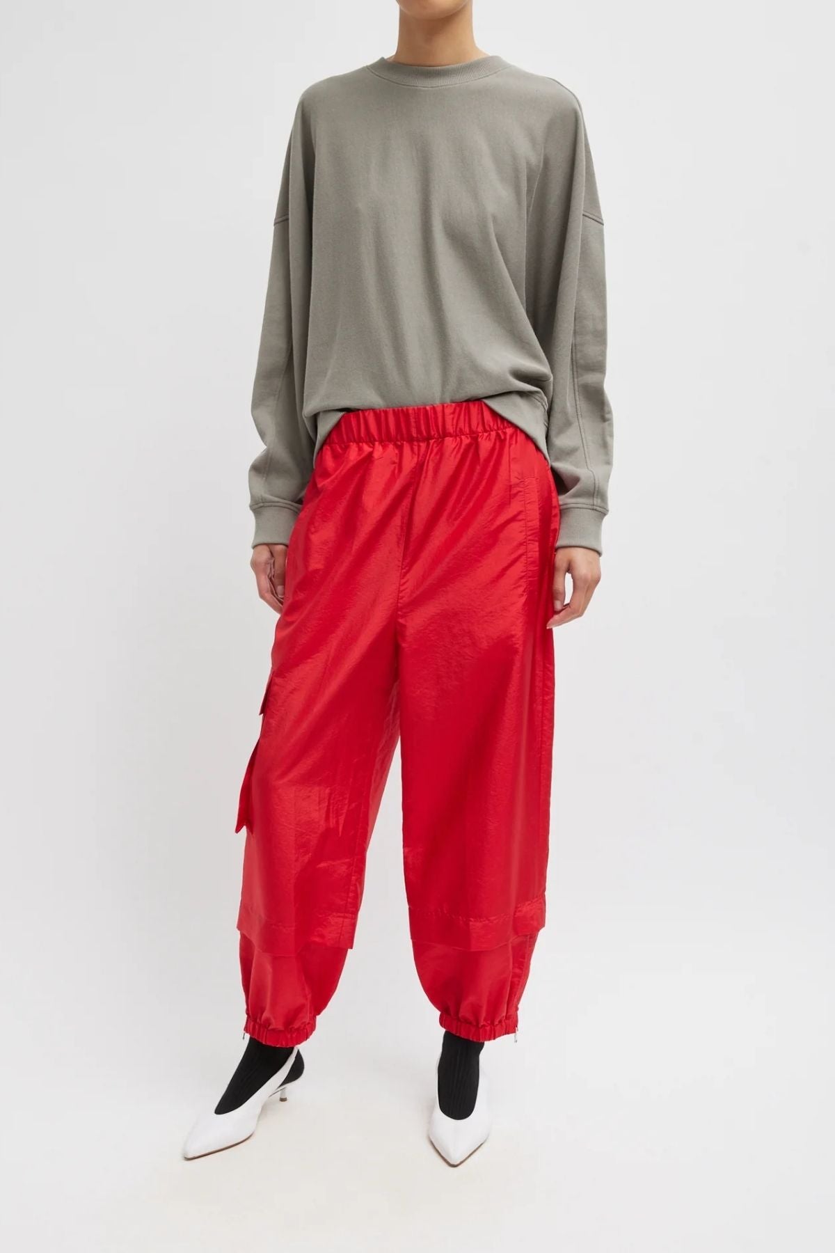 Tibi Crispy Nylon Wilt Pull On Jogger - Red