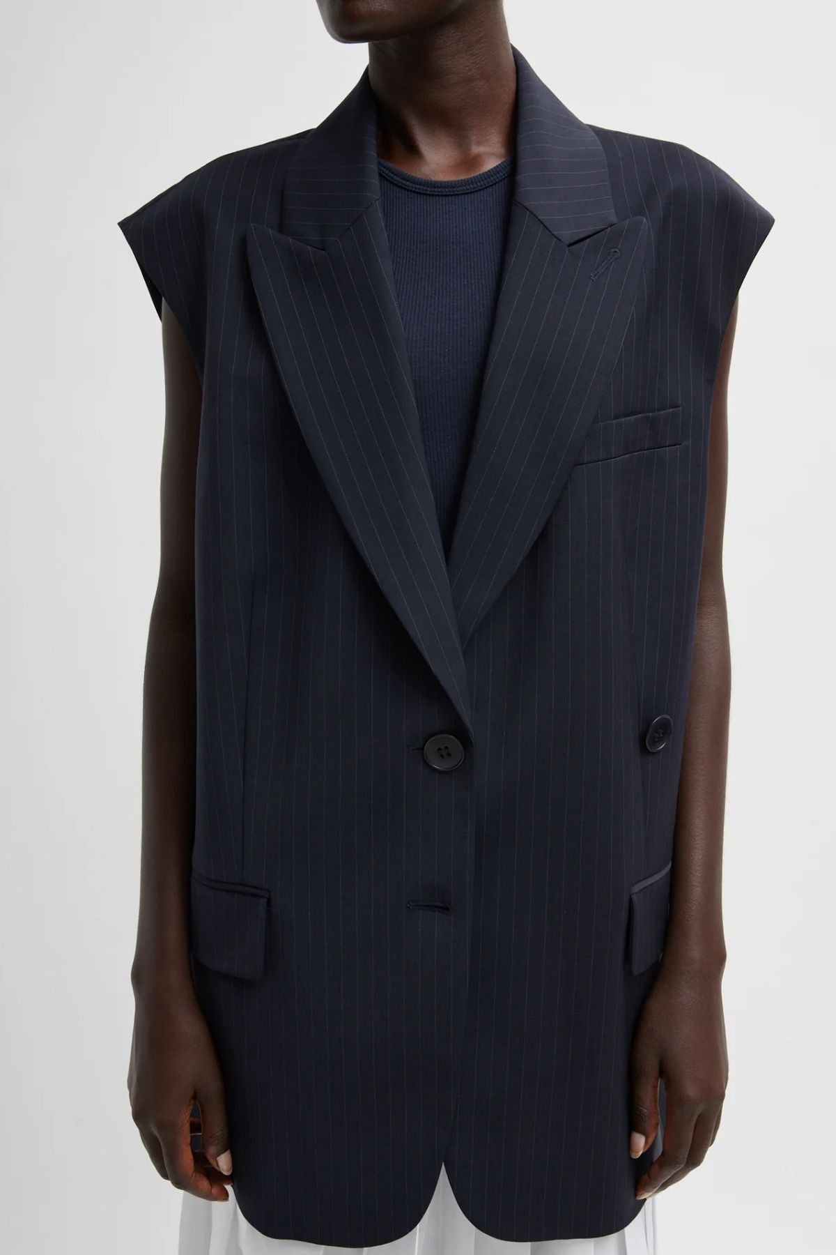 Tibi Dominic Pinstripe Liam Vest - Navy Multi