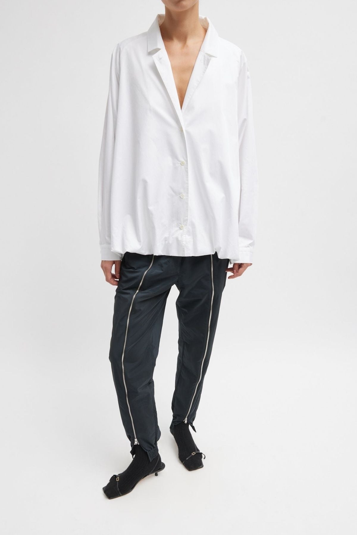 Tibi Eco Poplin Bubble Hem Shirt Jacket - White