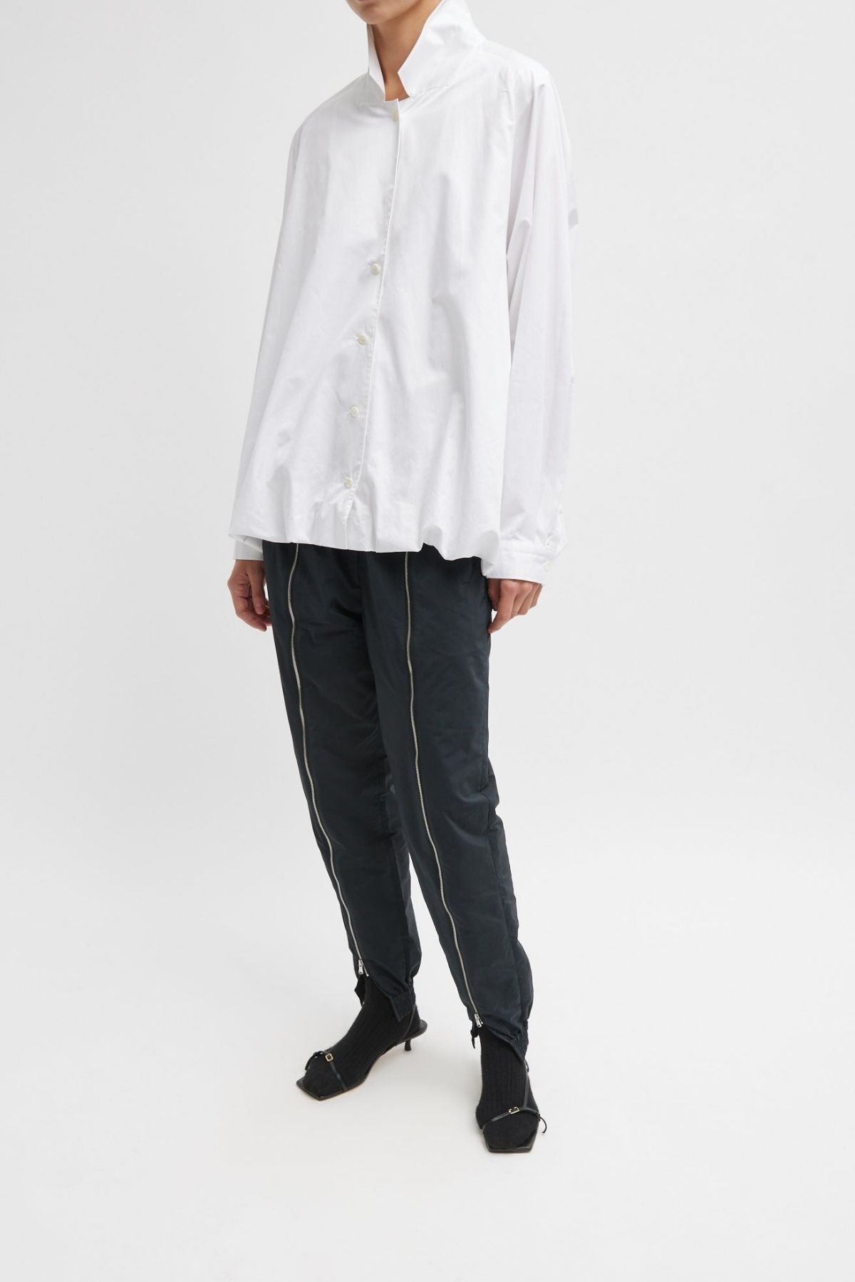 Tibi Eco Poplin Bubble Hem Shirt Jacket - White