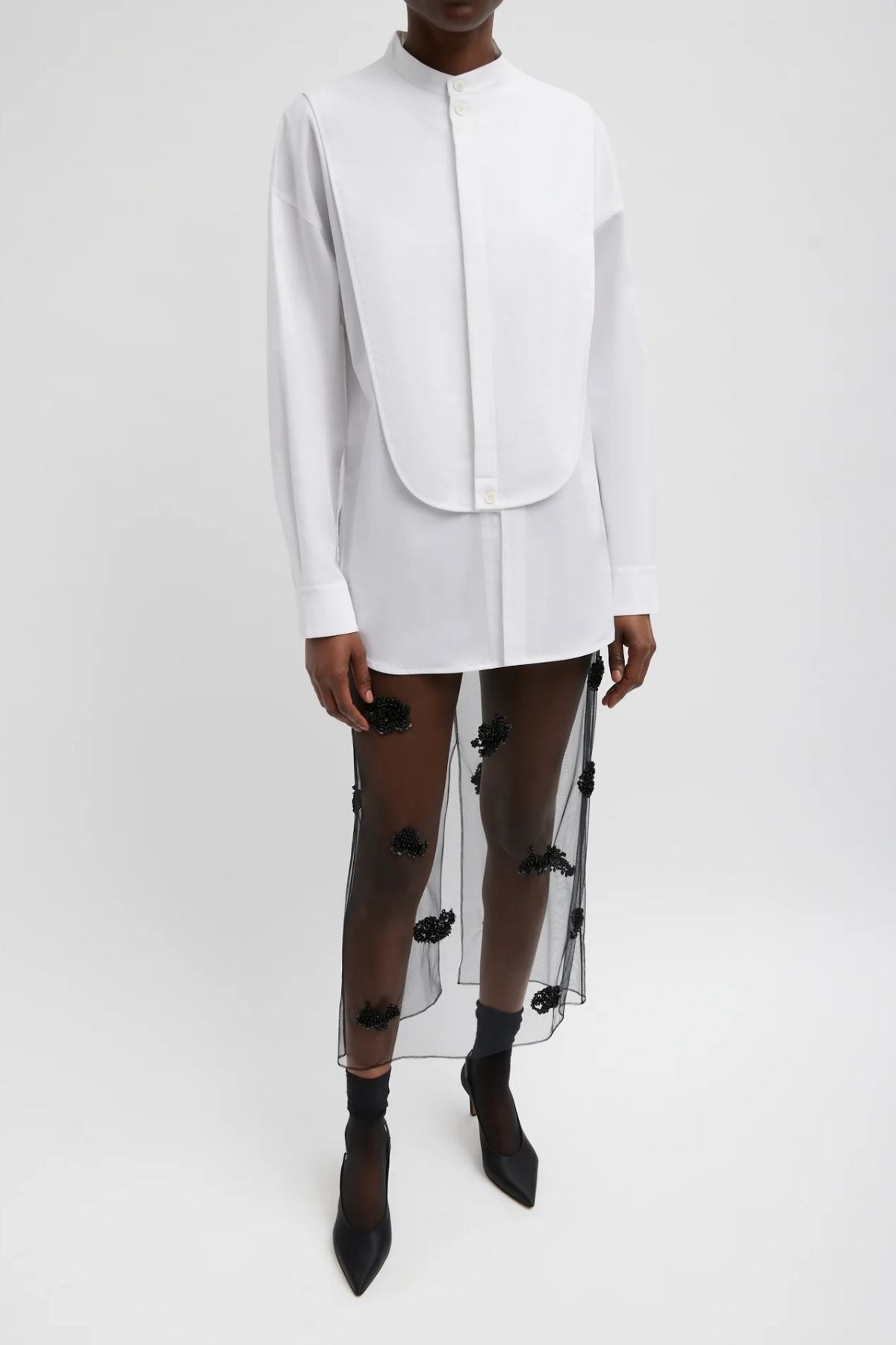 Tibi Eco Poplin Tuxedo Shirt With Bib Flap - White