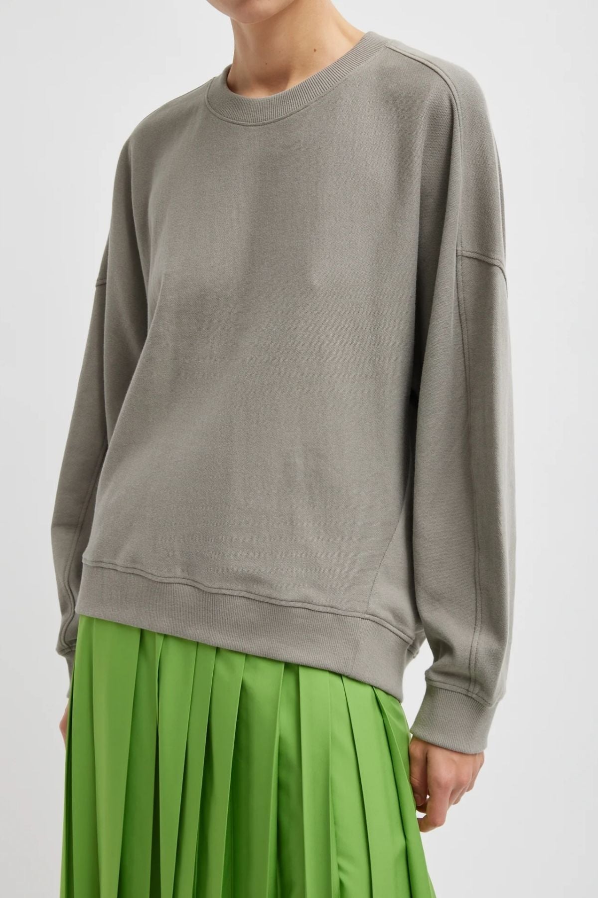 Tibi Light Weight Sweatshirting Crewneck Sweatshirt - Dark Stone