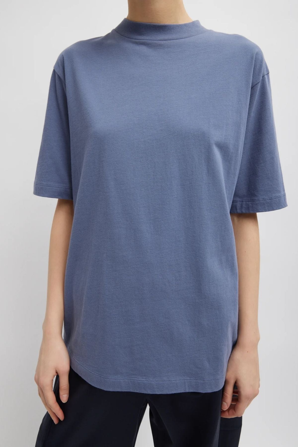 Tibi Mock Neck Unisex T-Shirt - Dusty Navy