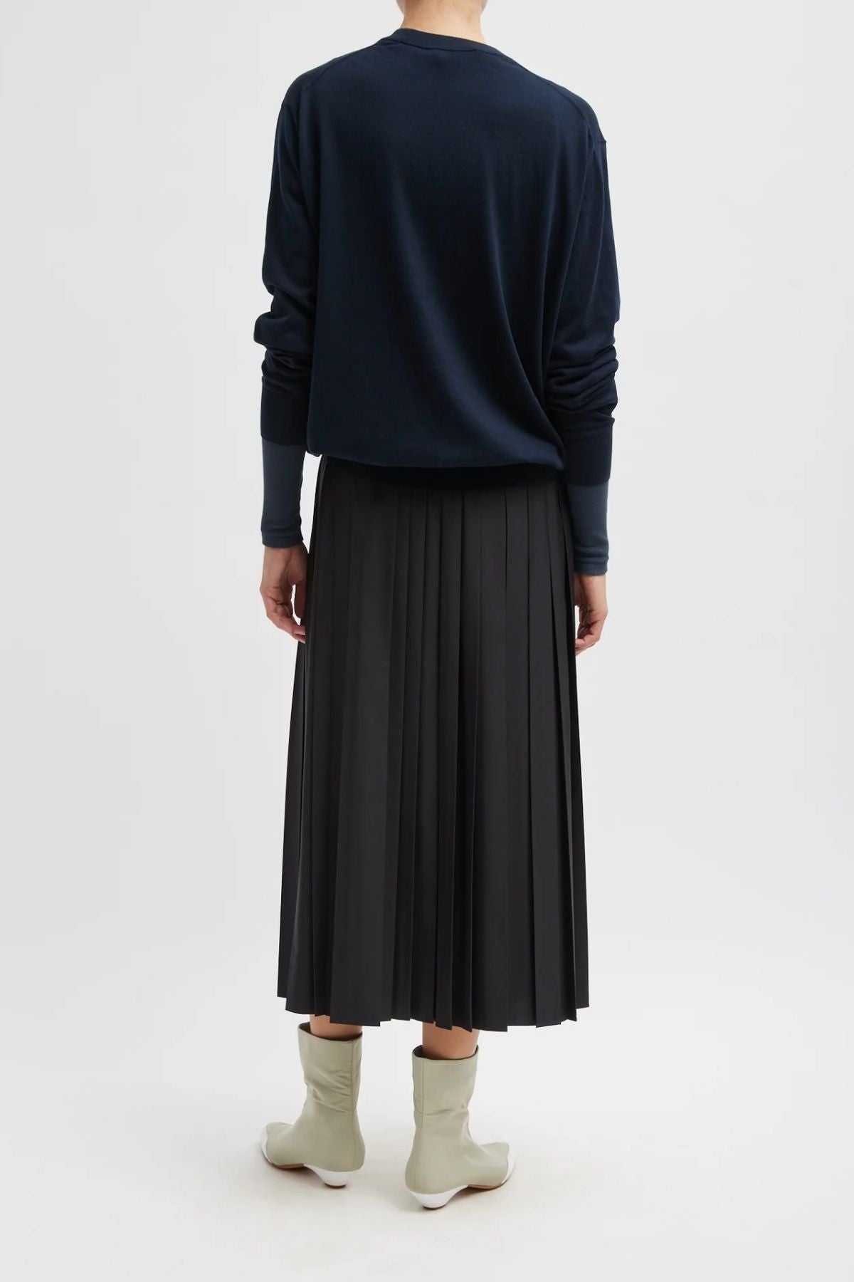 Tibi Nylon Pleated Pull On Skirt - Black