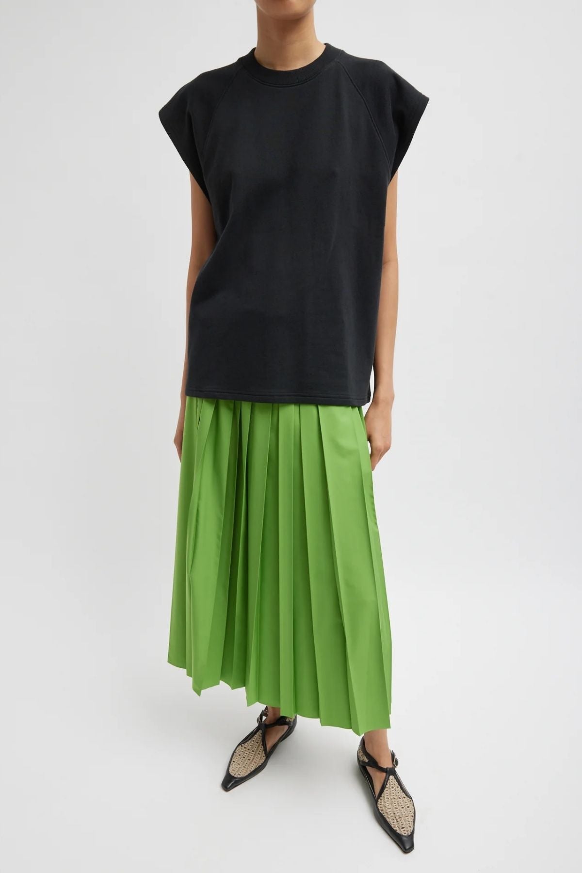 Tibi Nylon Pleated Pull On Skirt - Lime