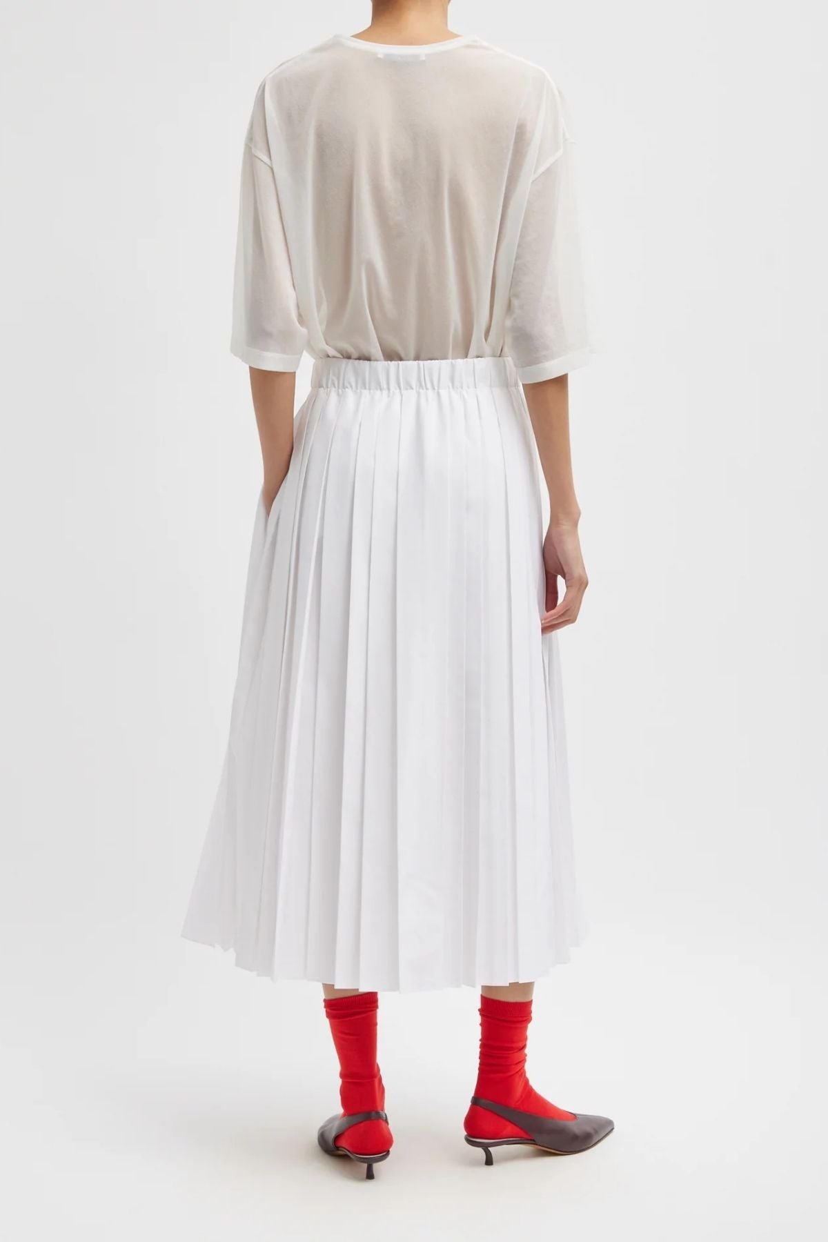 Tibi Nylon Pleated Pull On Skirt - White