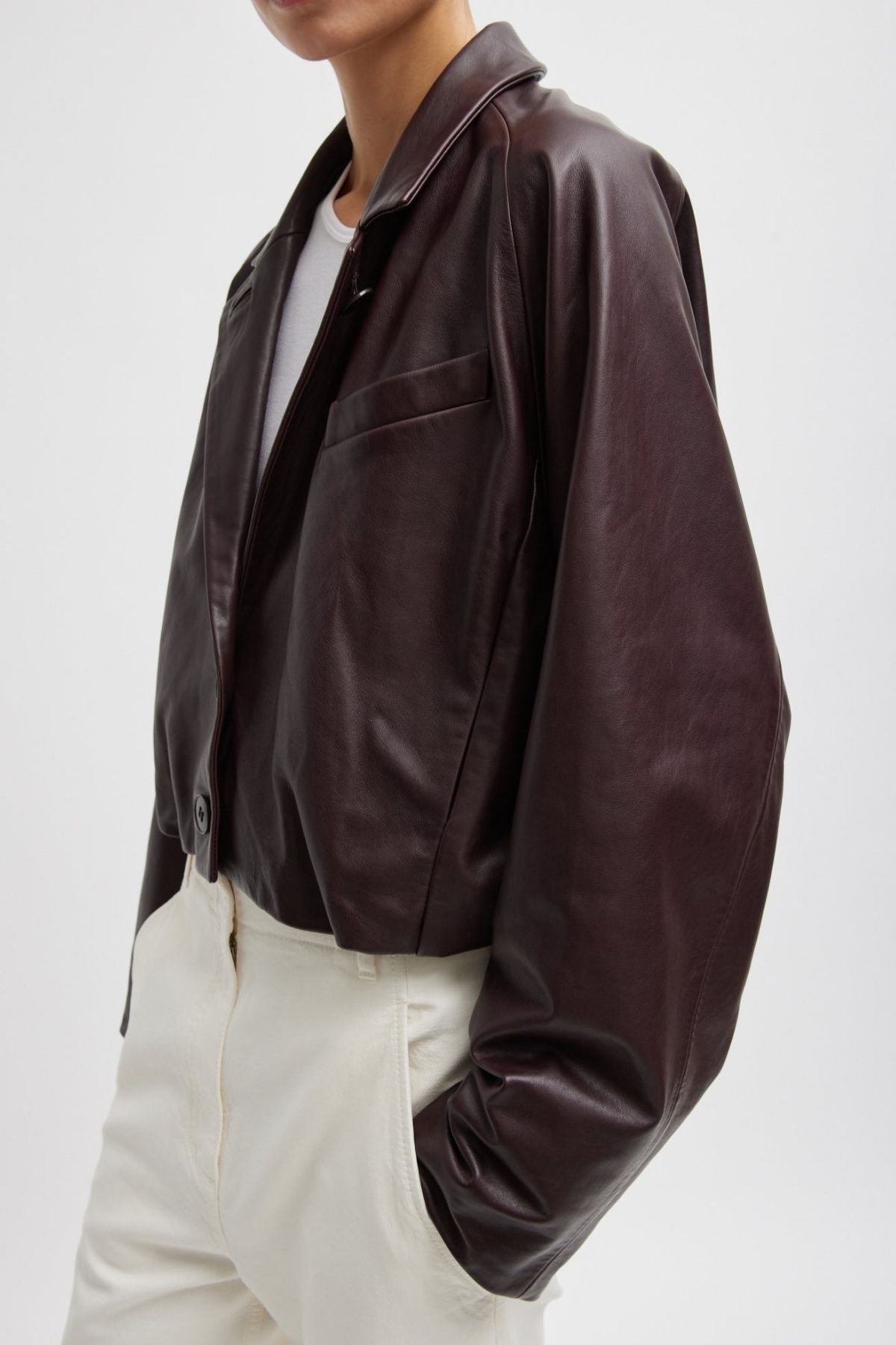 Tibi Raglan Sleeve Leather Blazer - Brown