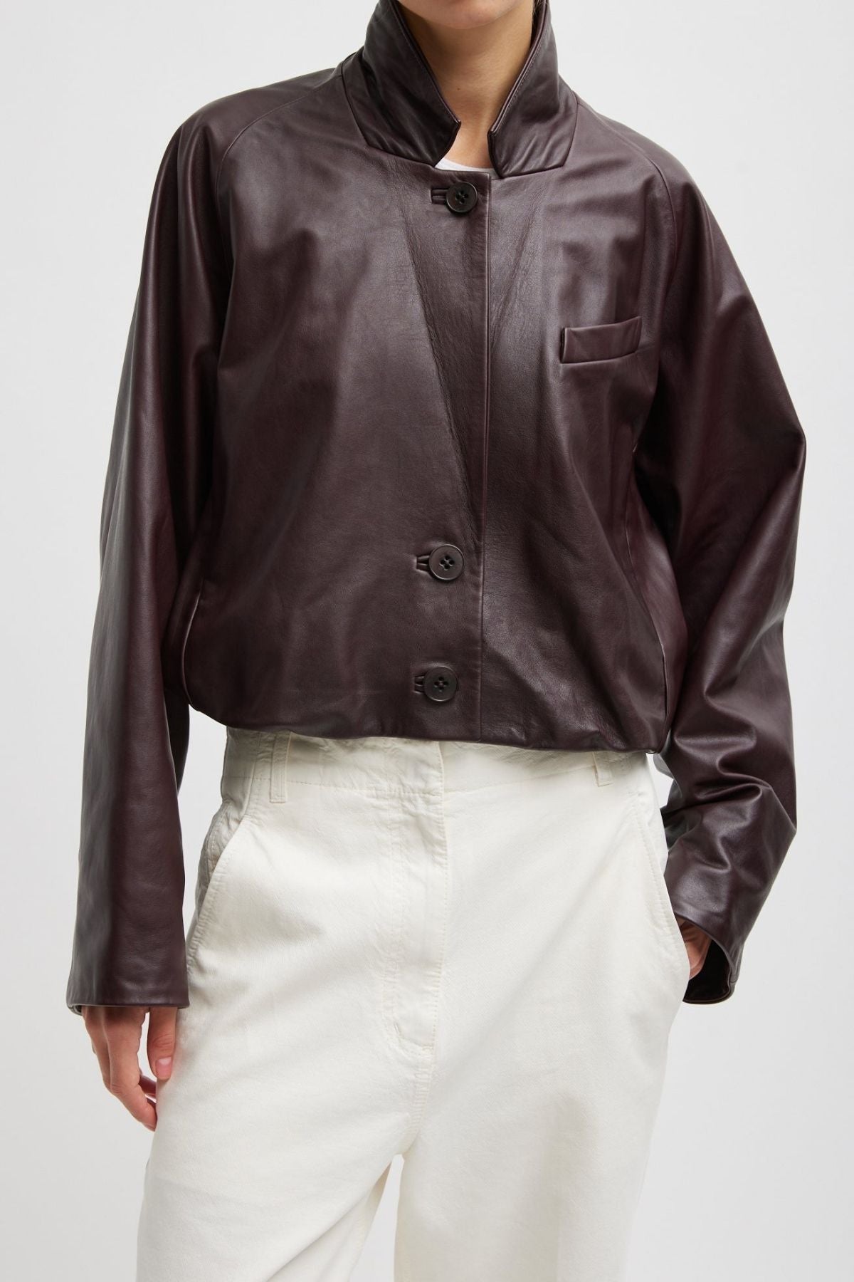 Tibi Raglan Sleeve Leather Blazer - Brown