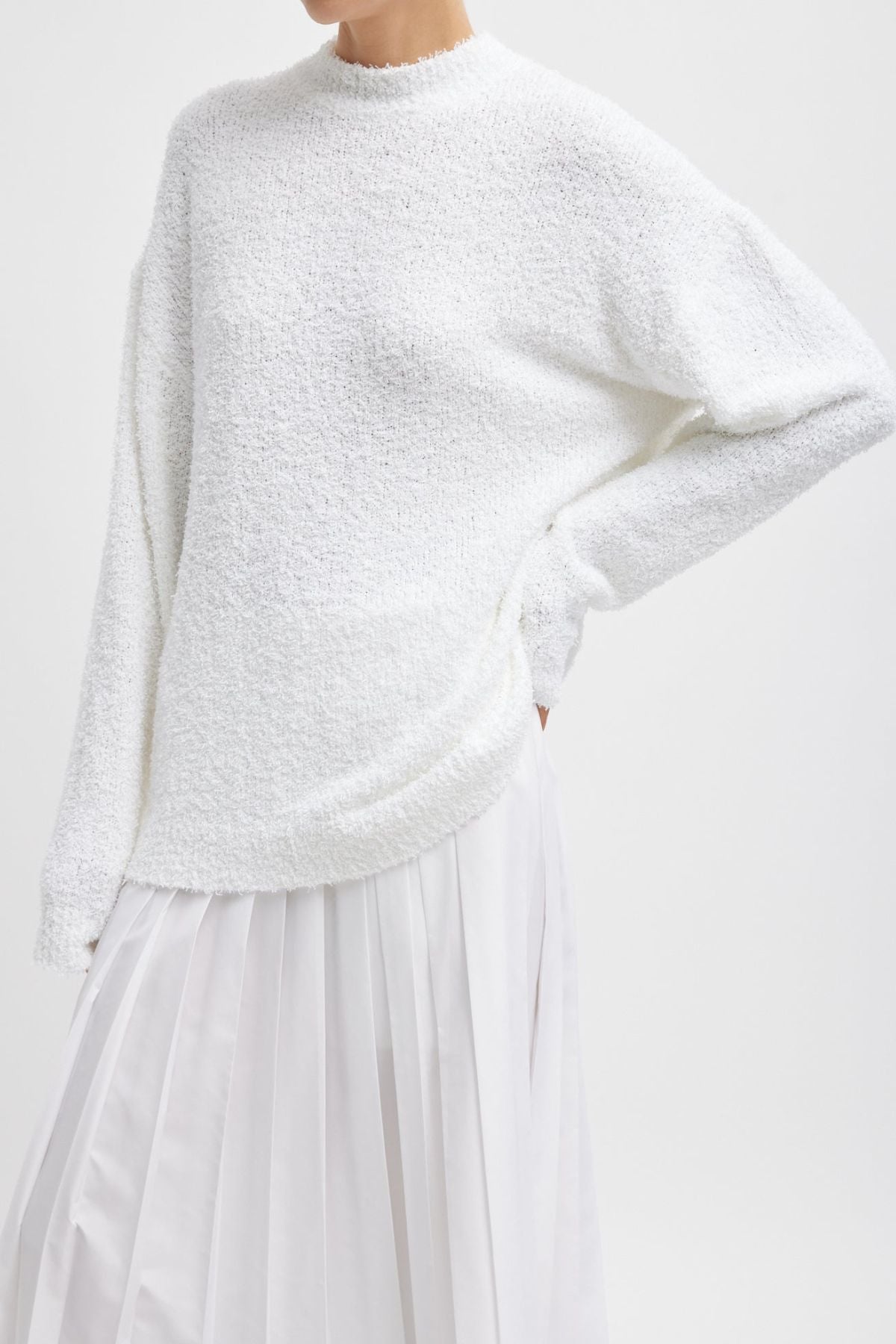 Tibi Serviette Crewneck Easy Pullover - Optic White