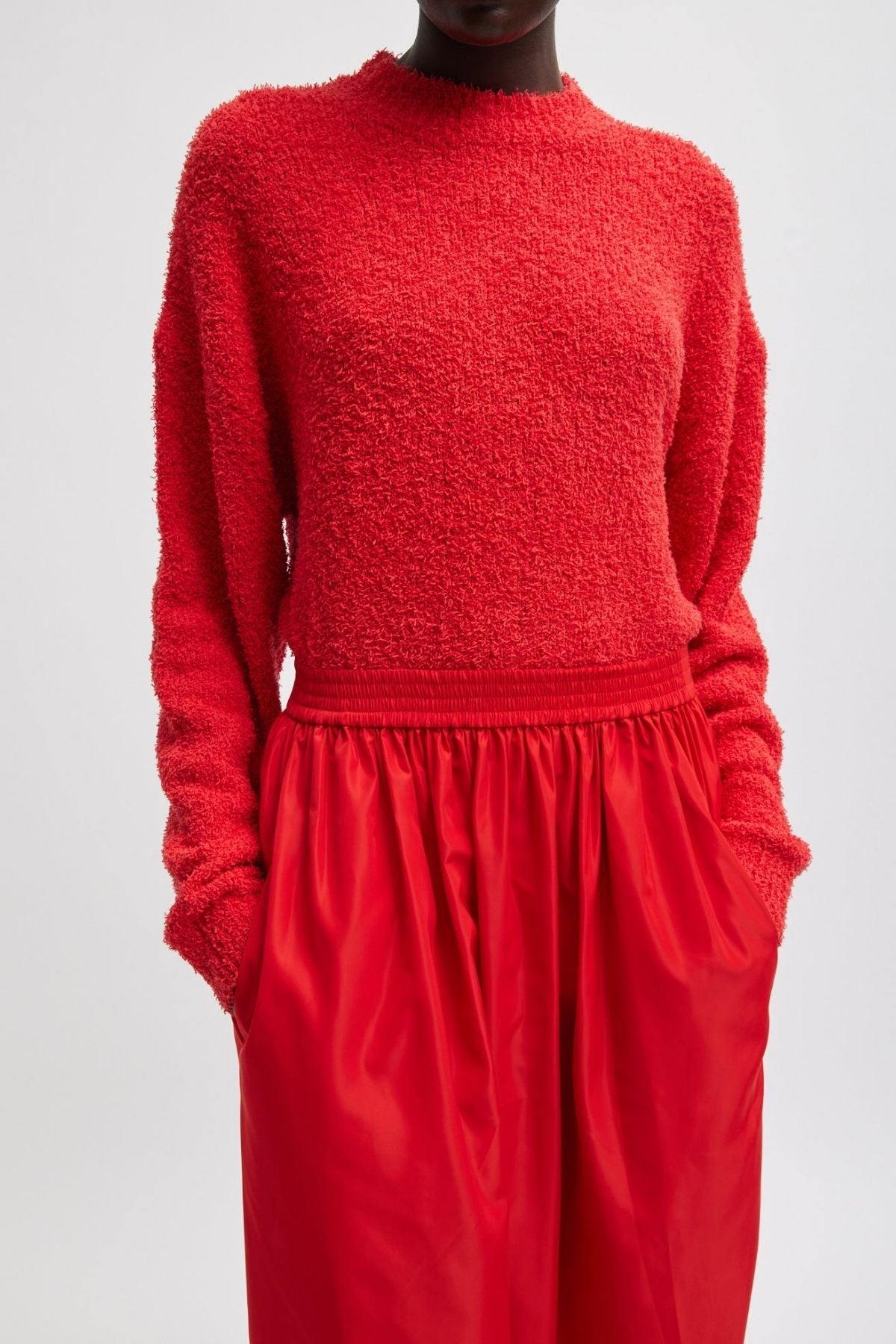 Tibi Serviette Crewneck Easy Pullover- Red