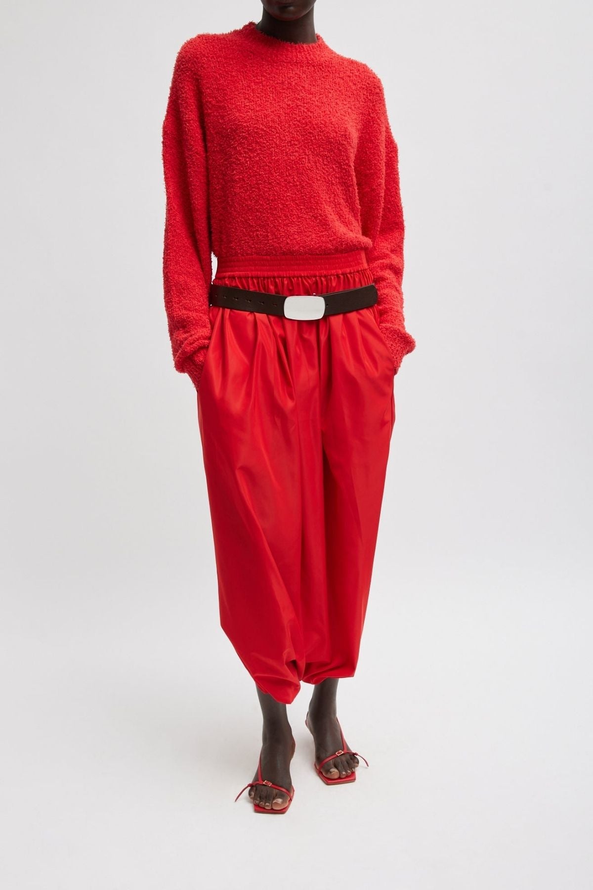 Tibi Serviette Crewneck Easy Pullover- Red