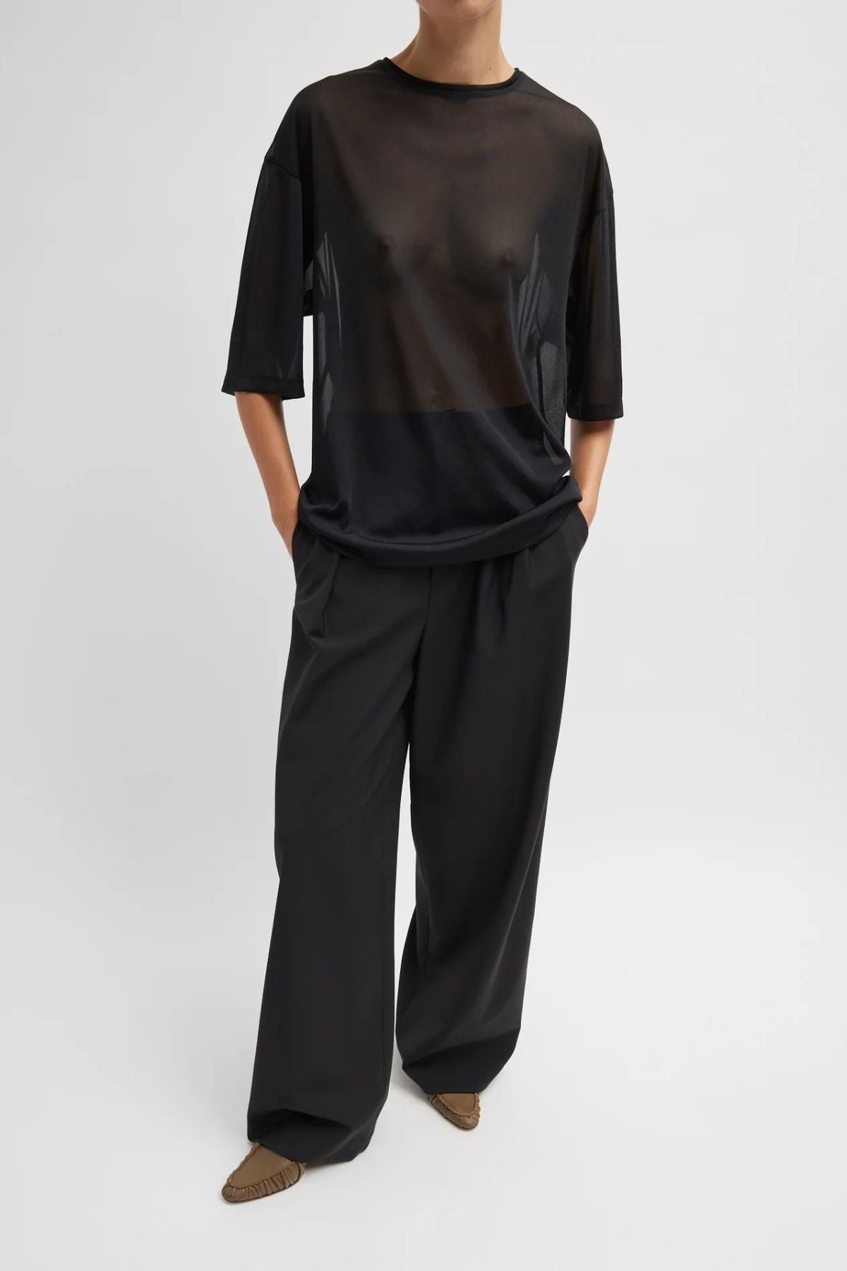 Tibi Sheer Gauze Easy T-Shirt - Black