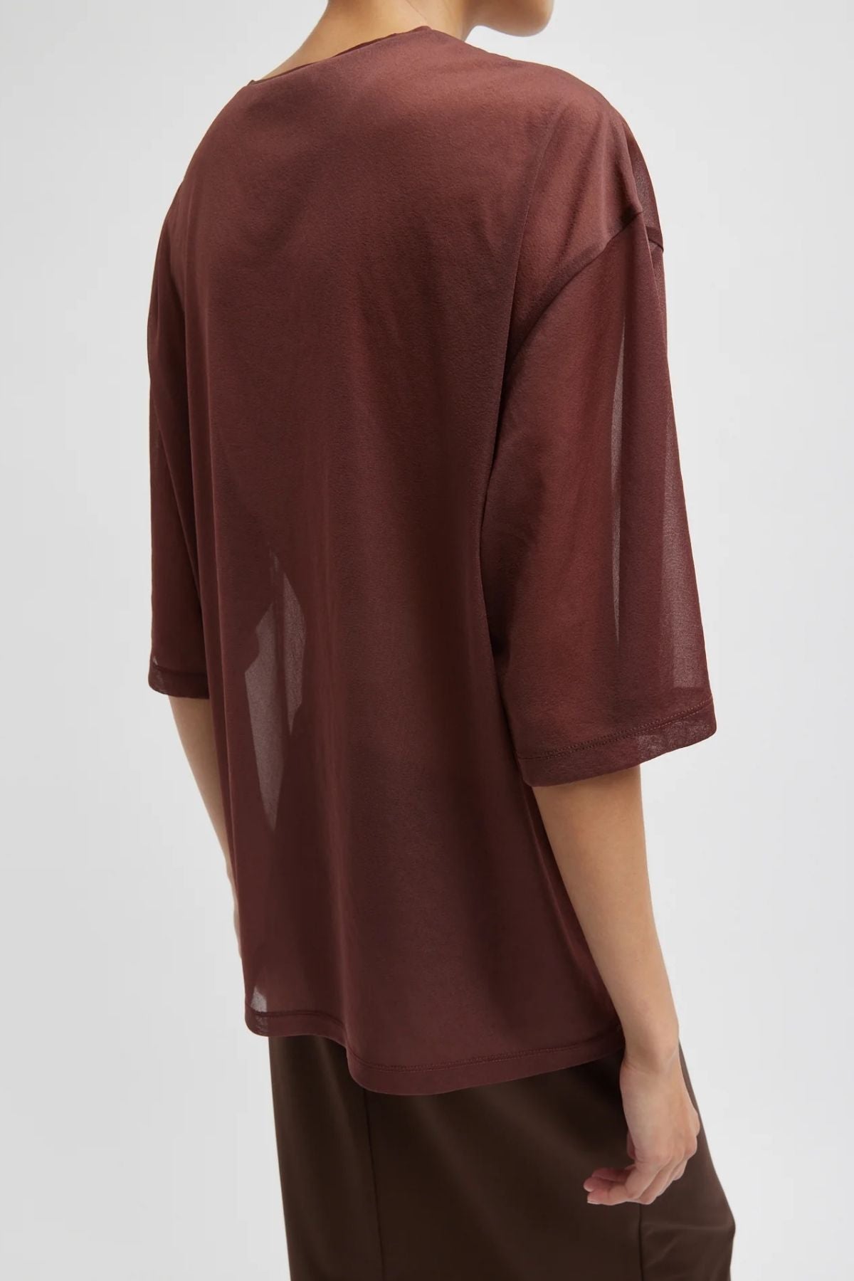 Tibi Sheer Gauze Easy T-Shirt - Cinnamon