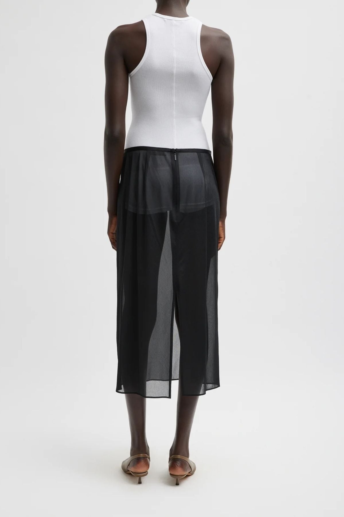 Tibi Sheer Gauze Midi Pencil Skirt - Black