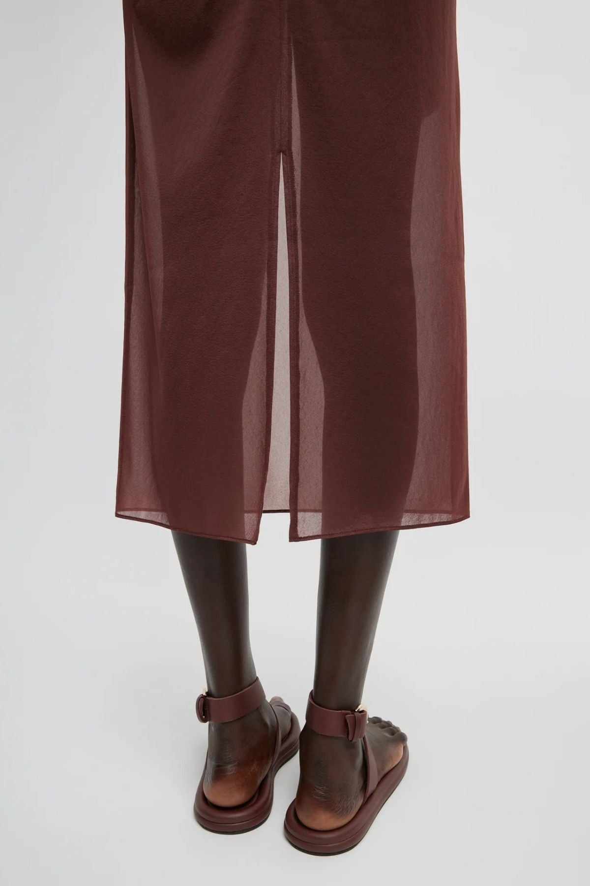 Tibi Sheer Gauze Midi Pencil Skirt - Cinnamon