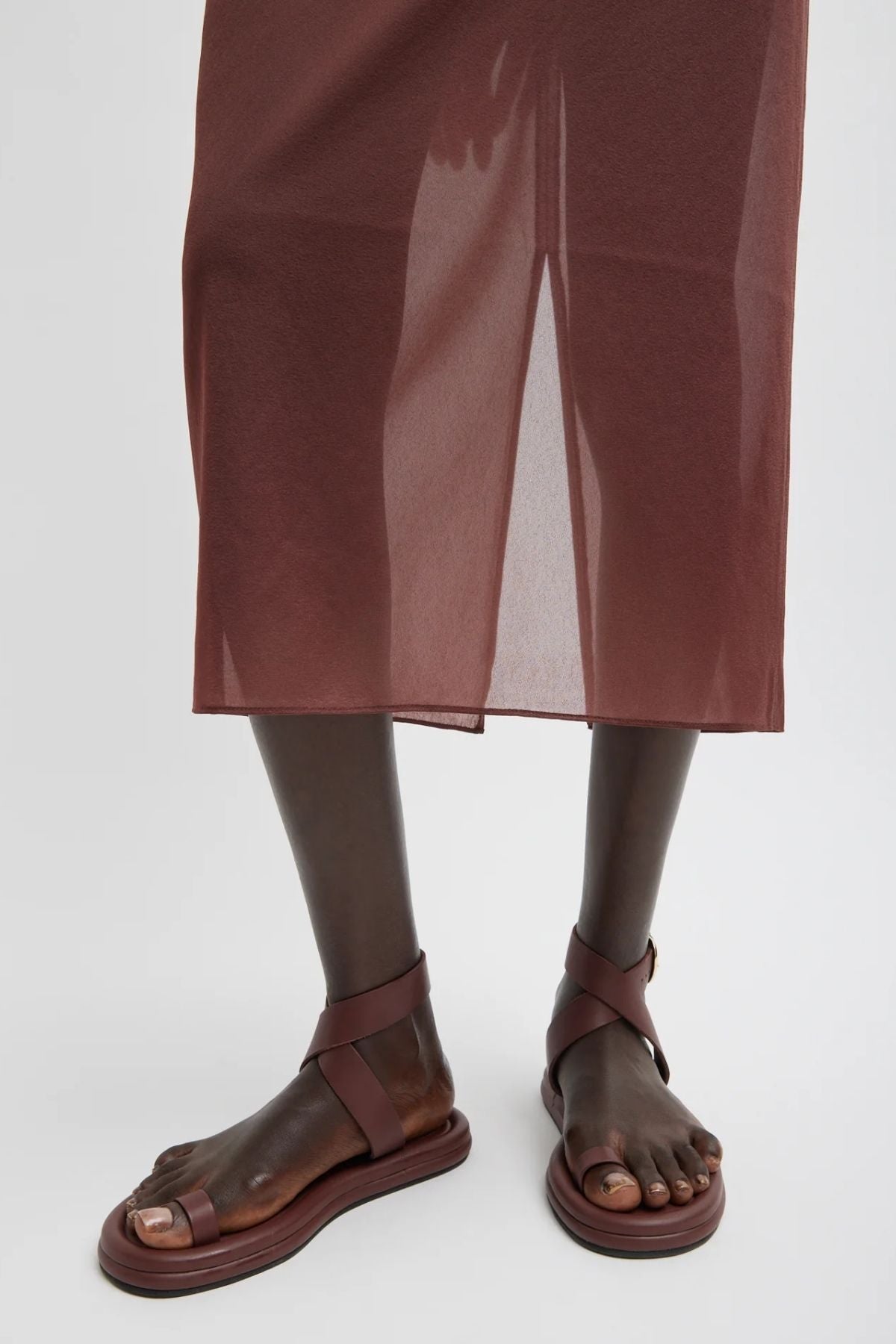 Tibi Sheer Gauze Midi Pencil Skirt - Cinnamon