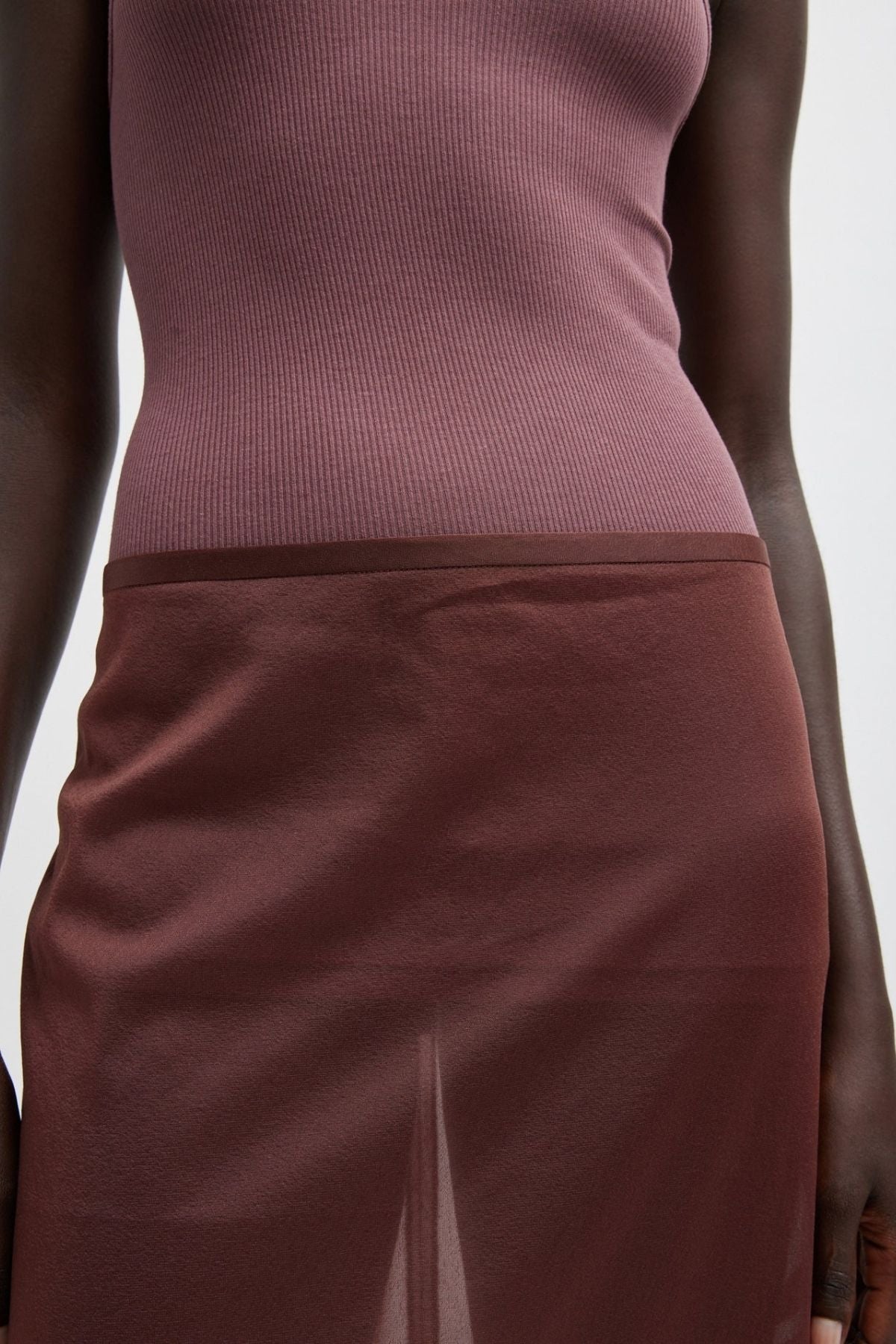 Tibi Sheer Gauze Midi Pencil Skirt - Cinnamon