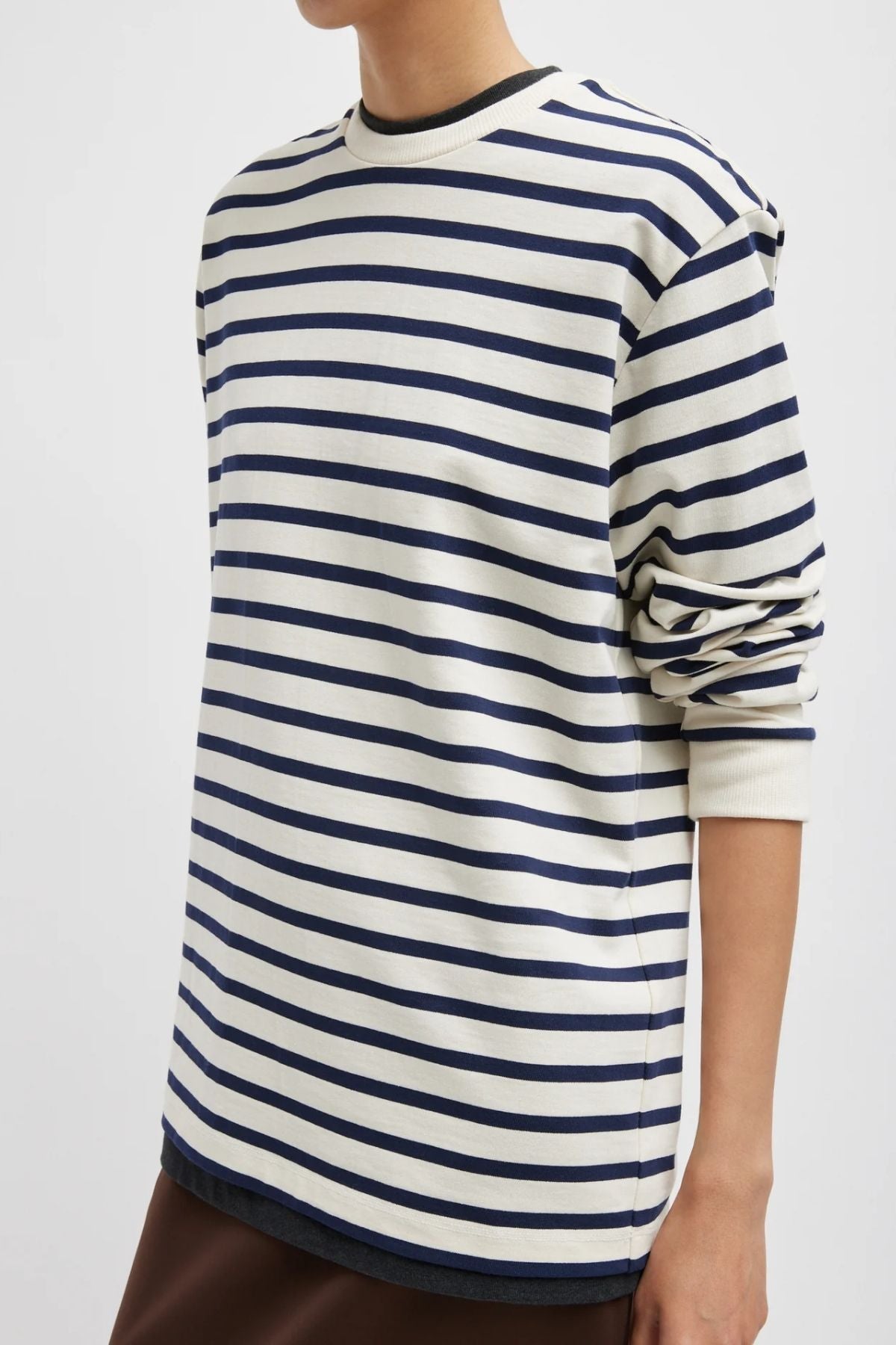 Tibi Striped Perfect Unisex Long Sleeve T-Shirt - Navy Multi