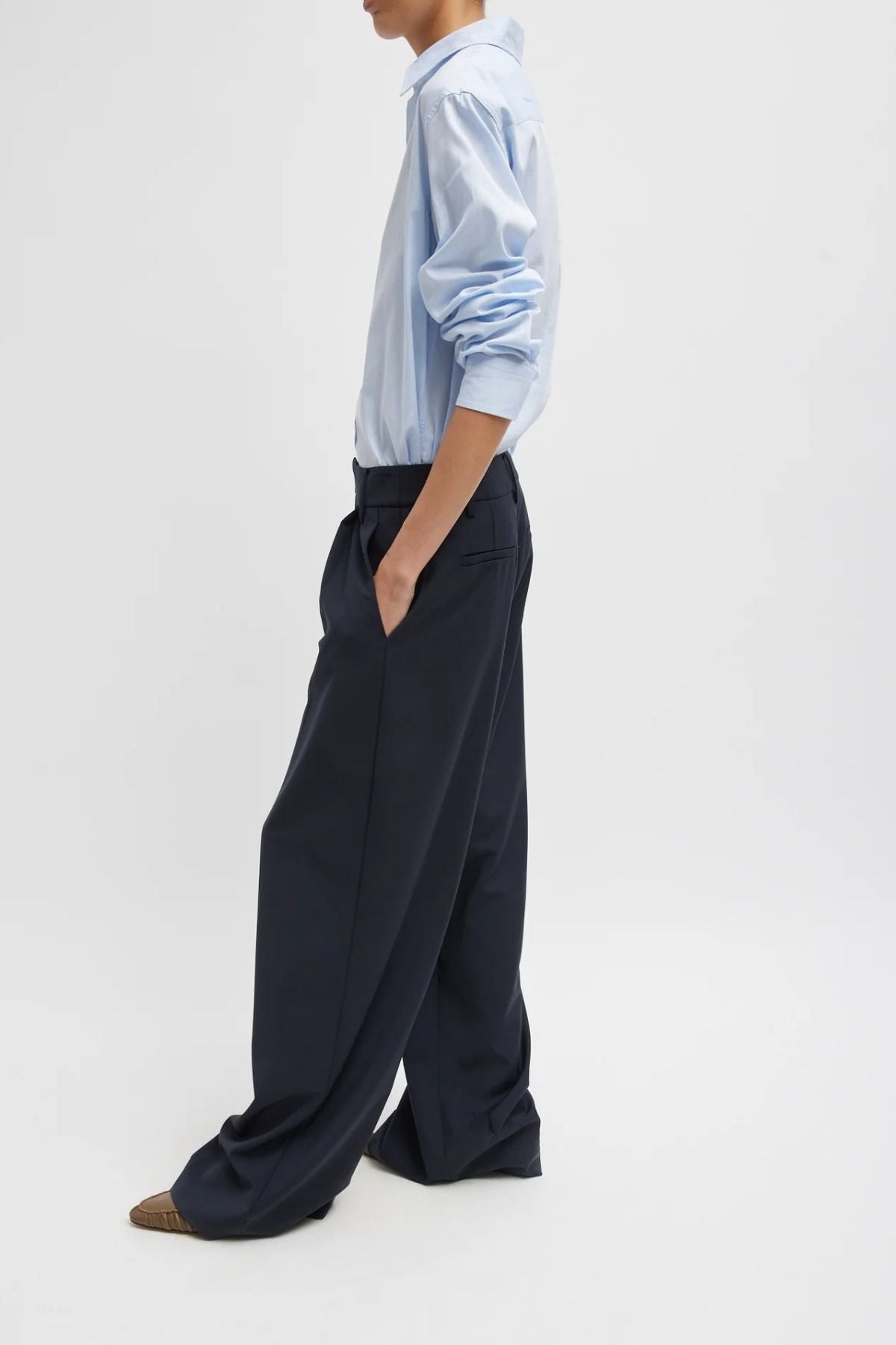 Tibi Tropical Wool Stella Pant - Navy