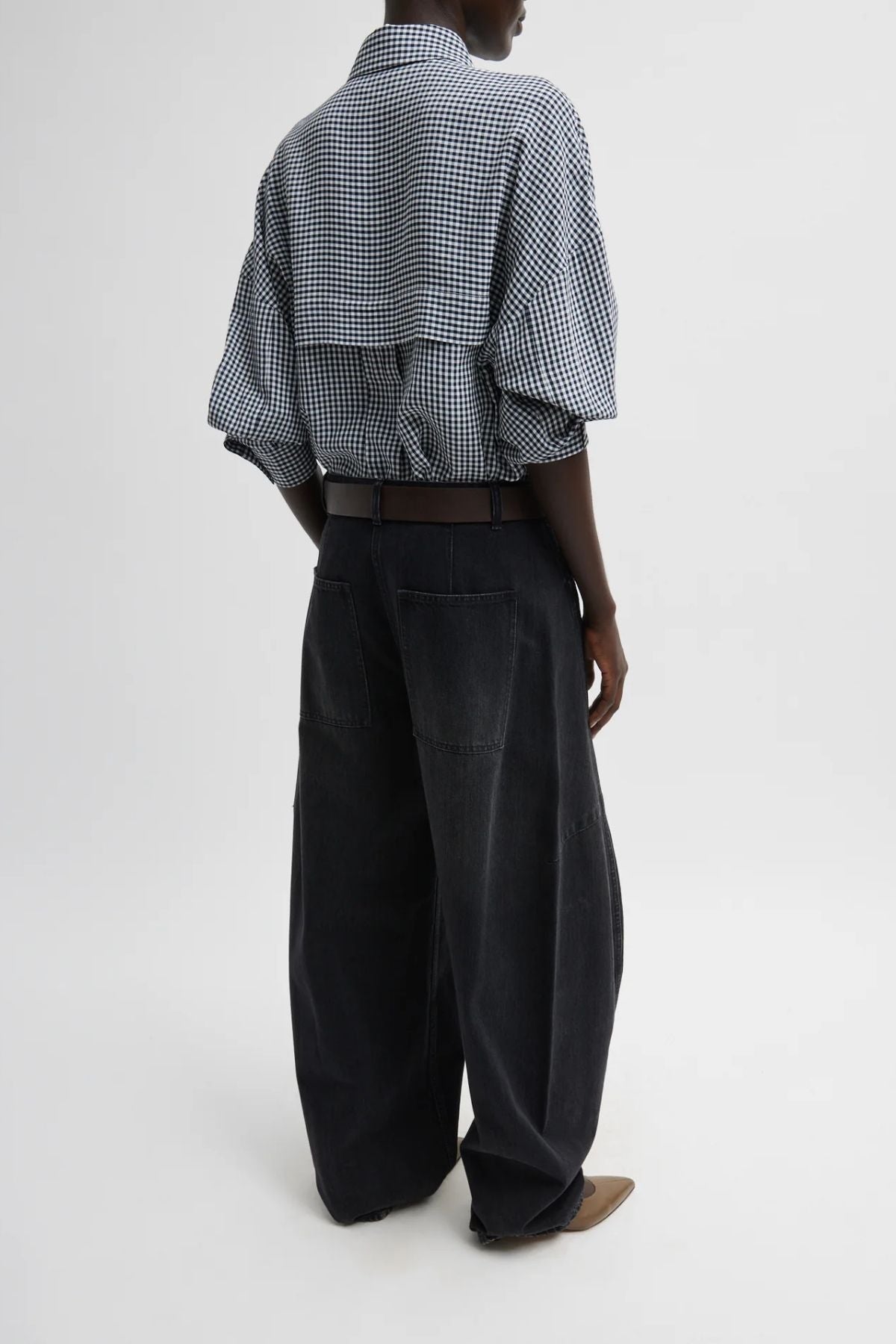 Tibi Viscose Gingham Oversized Shirt - Navy/ White Multi