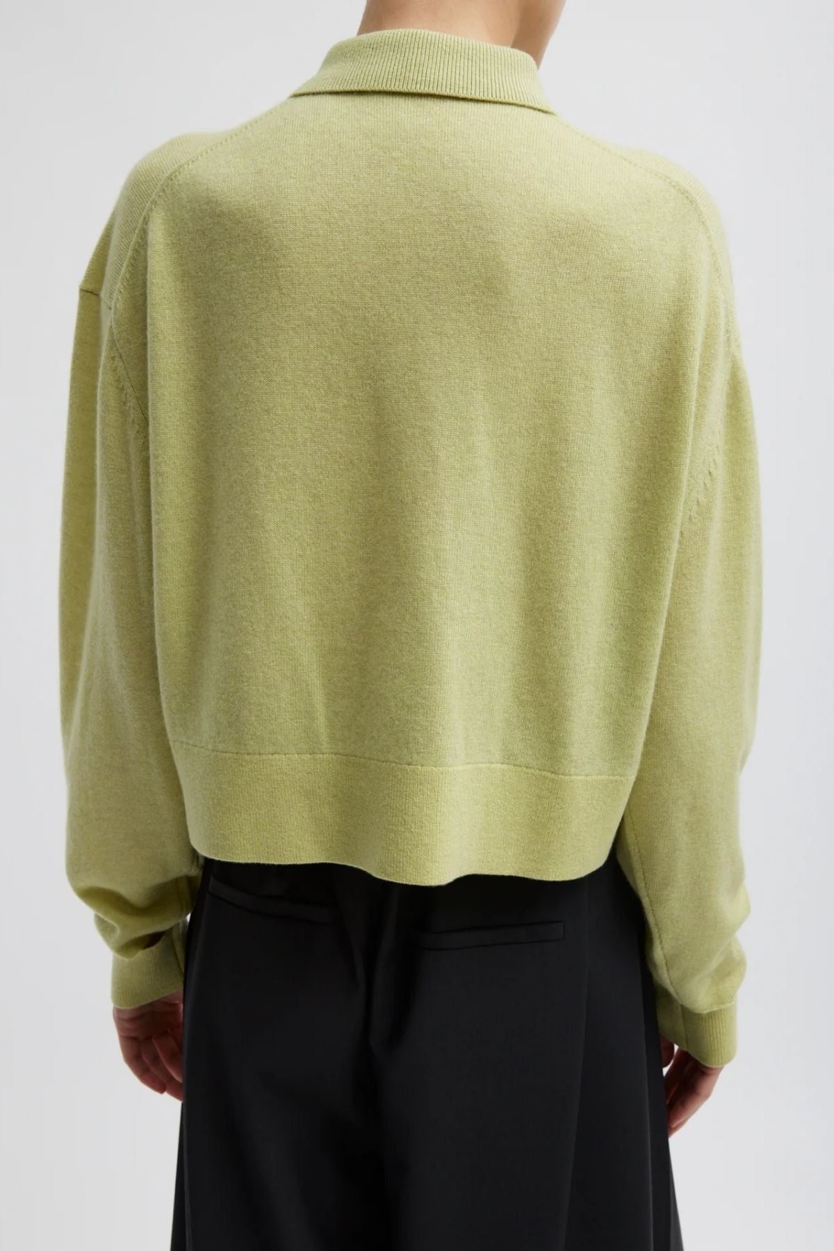 Tibi Washable Cashmere Easy Polo Cropped Sweater - Light Green