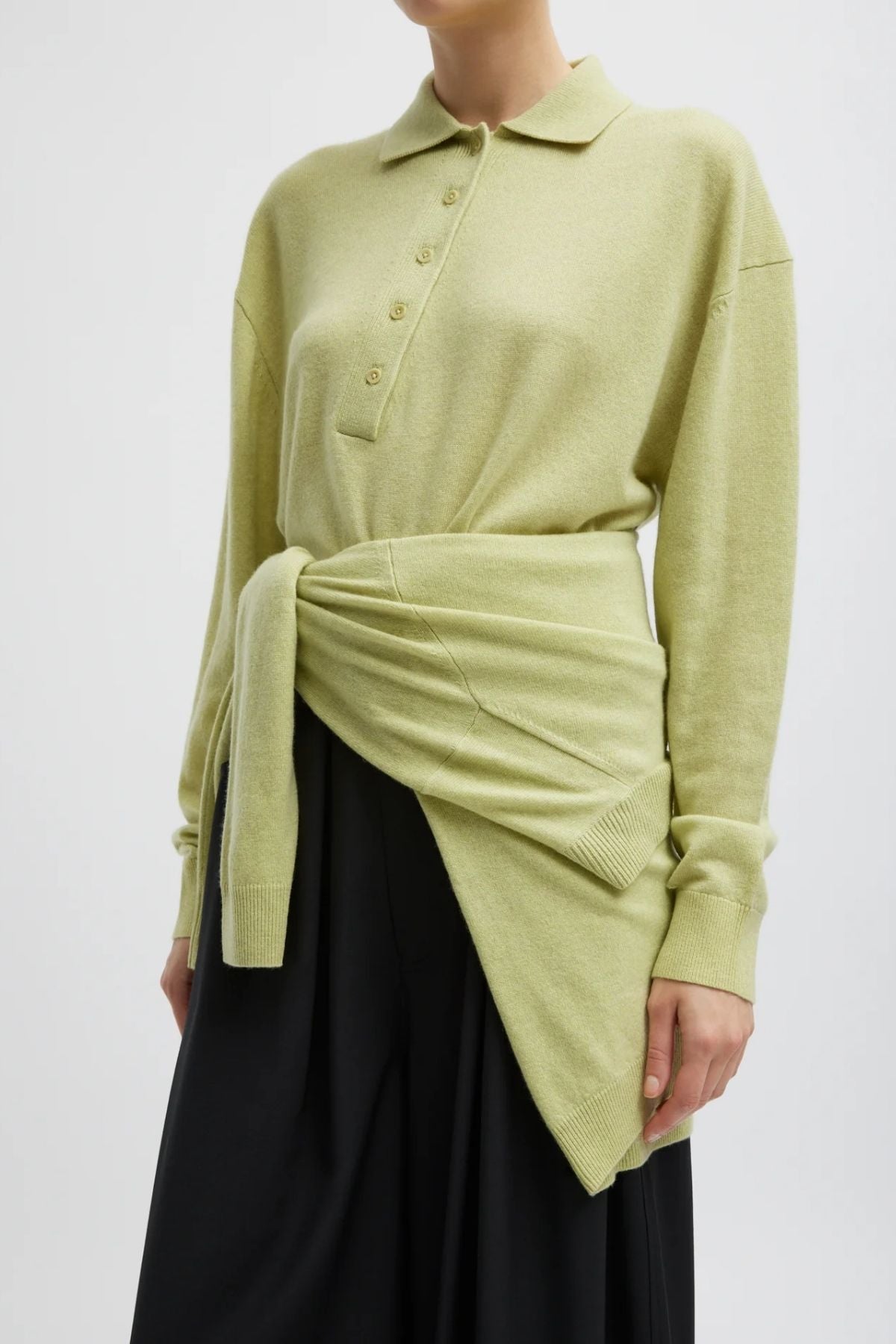 Tibi Washable Cashmere Easy Polo Cropped Sweater - Light Green