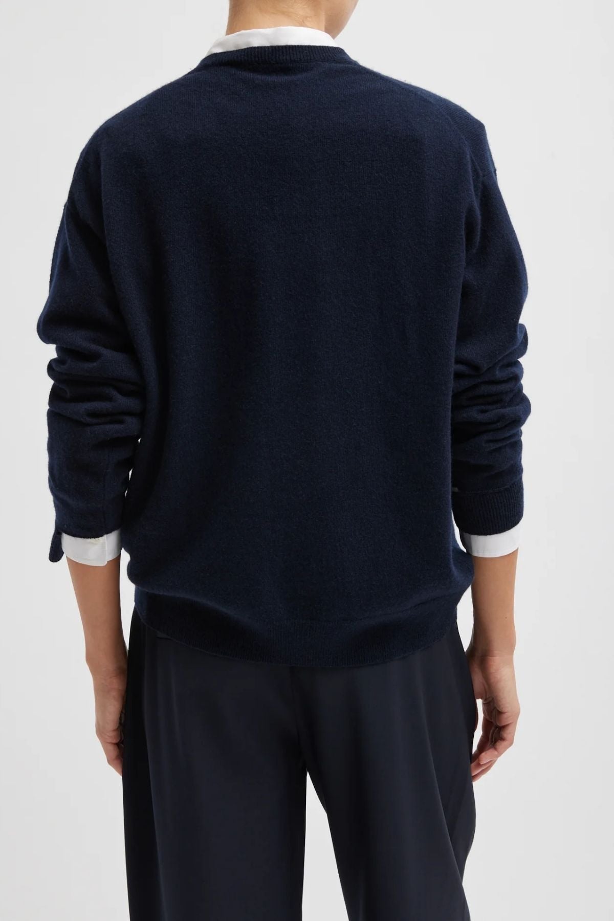 Tibi Washable Cashmere Easy V-Neck Sweater - Navy