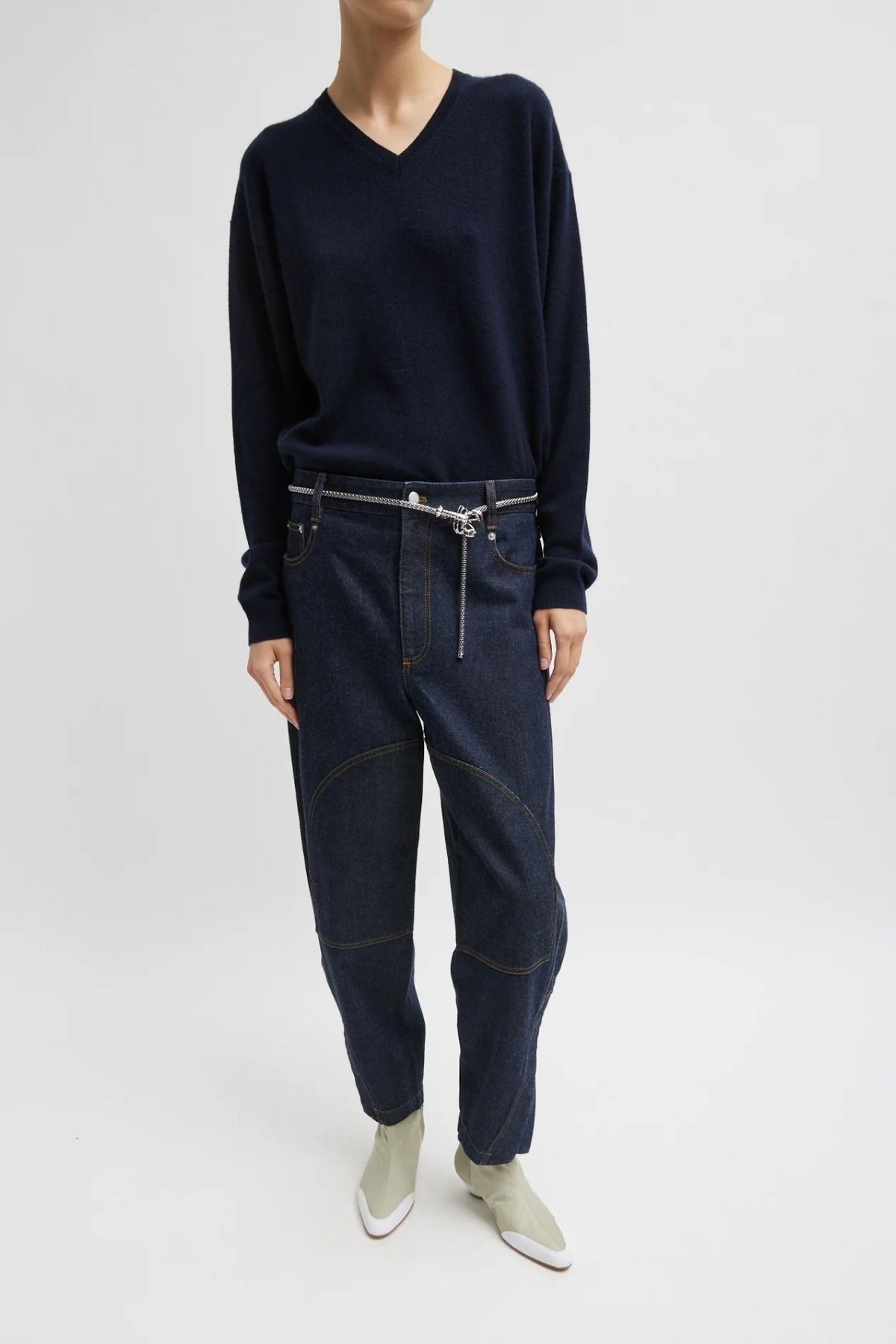 Tibi Washable Cashmere Easy V-Neck Sweater - Navy