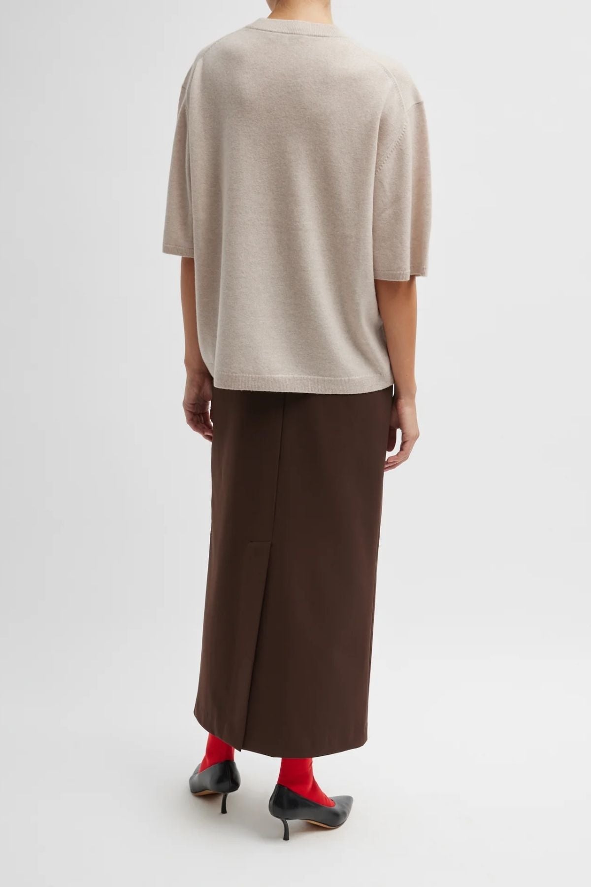 Tibi Washable Cashmere Oversized Easy T-Shirt - Oatmeal Melange