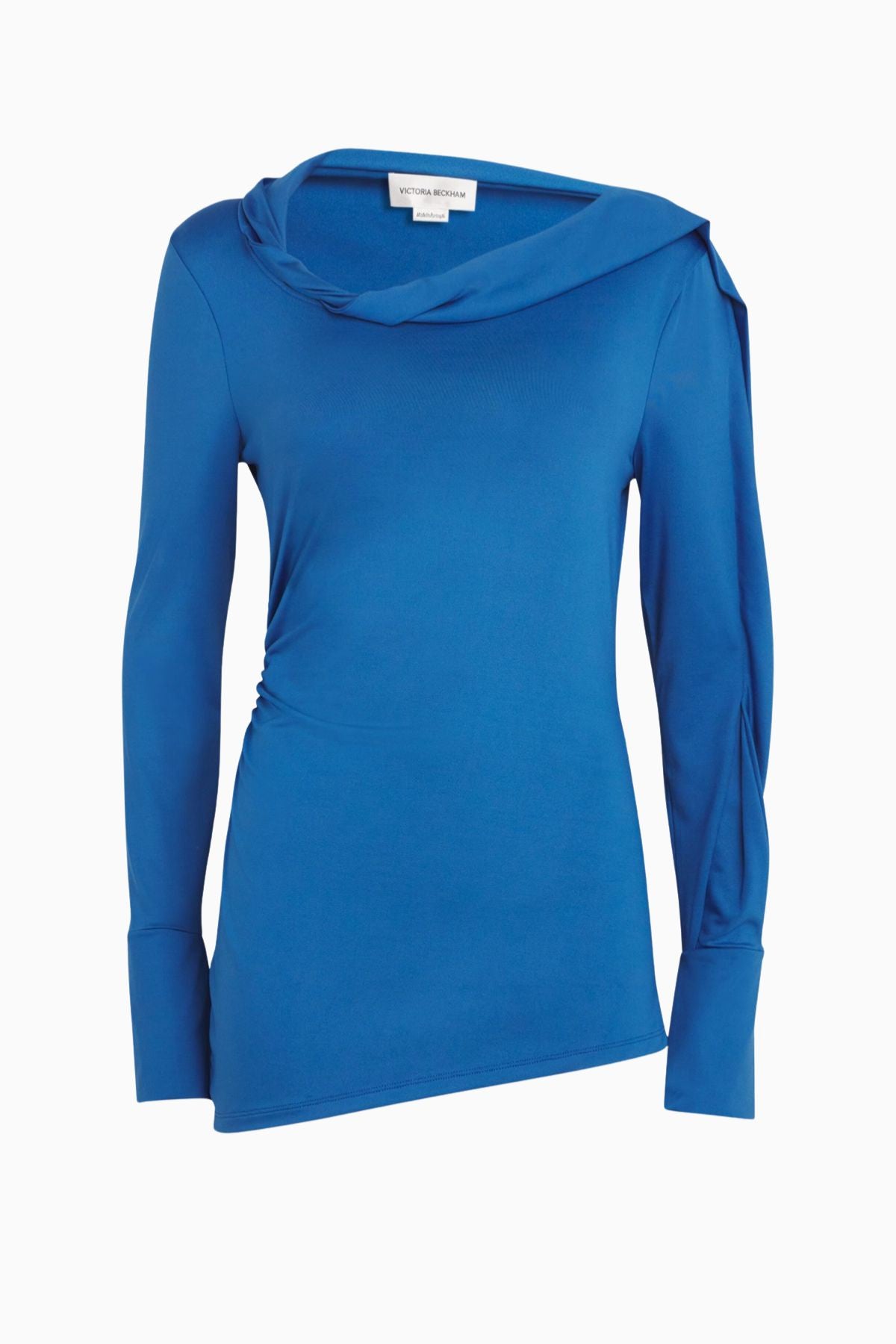 Victoria Beckham Draped Long Sleeve Jersey Top - Ocean Blue