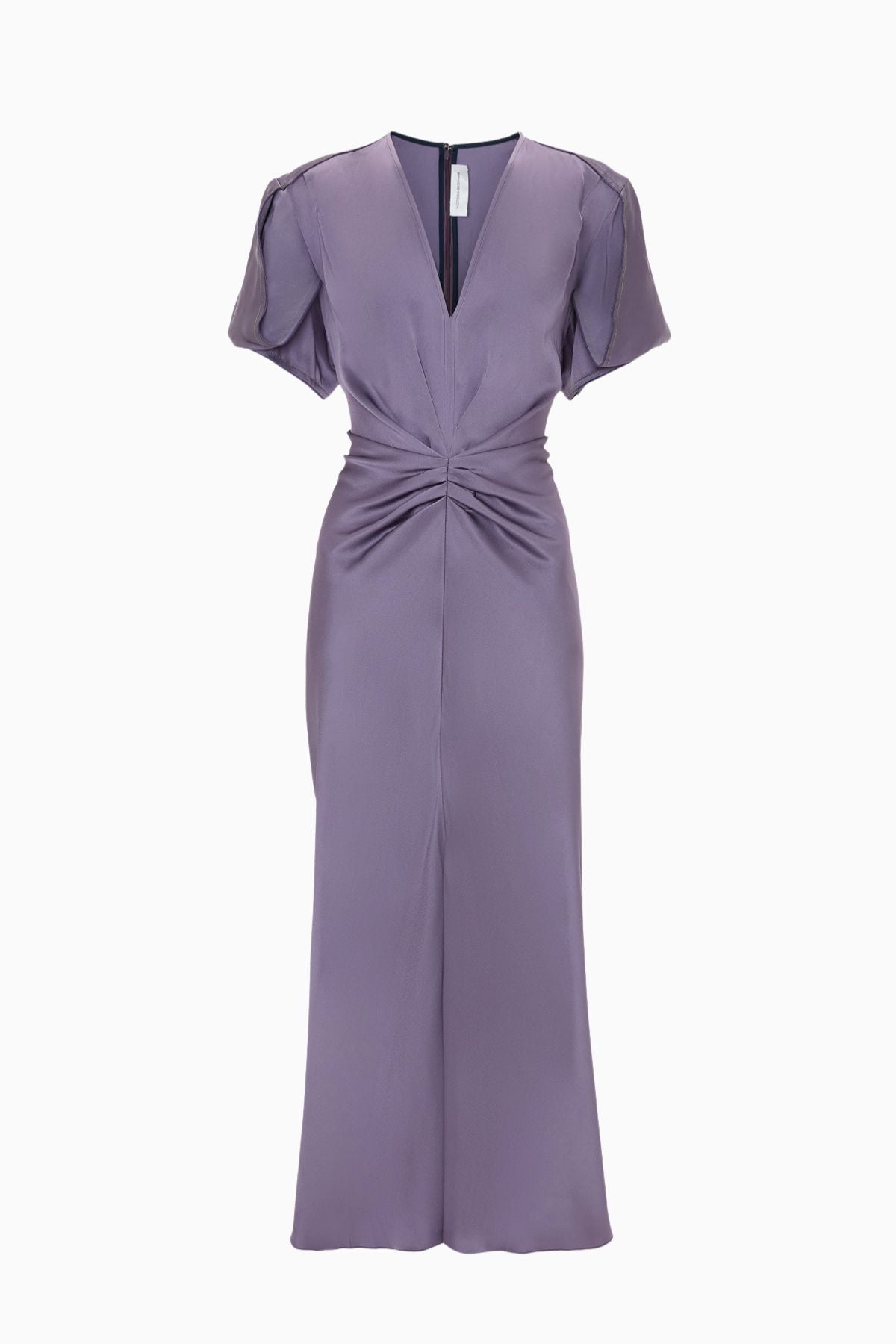 Victoria Beckham Gathered V-Neck Midi Dress - Iris