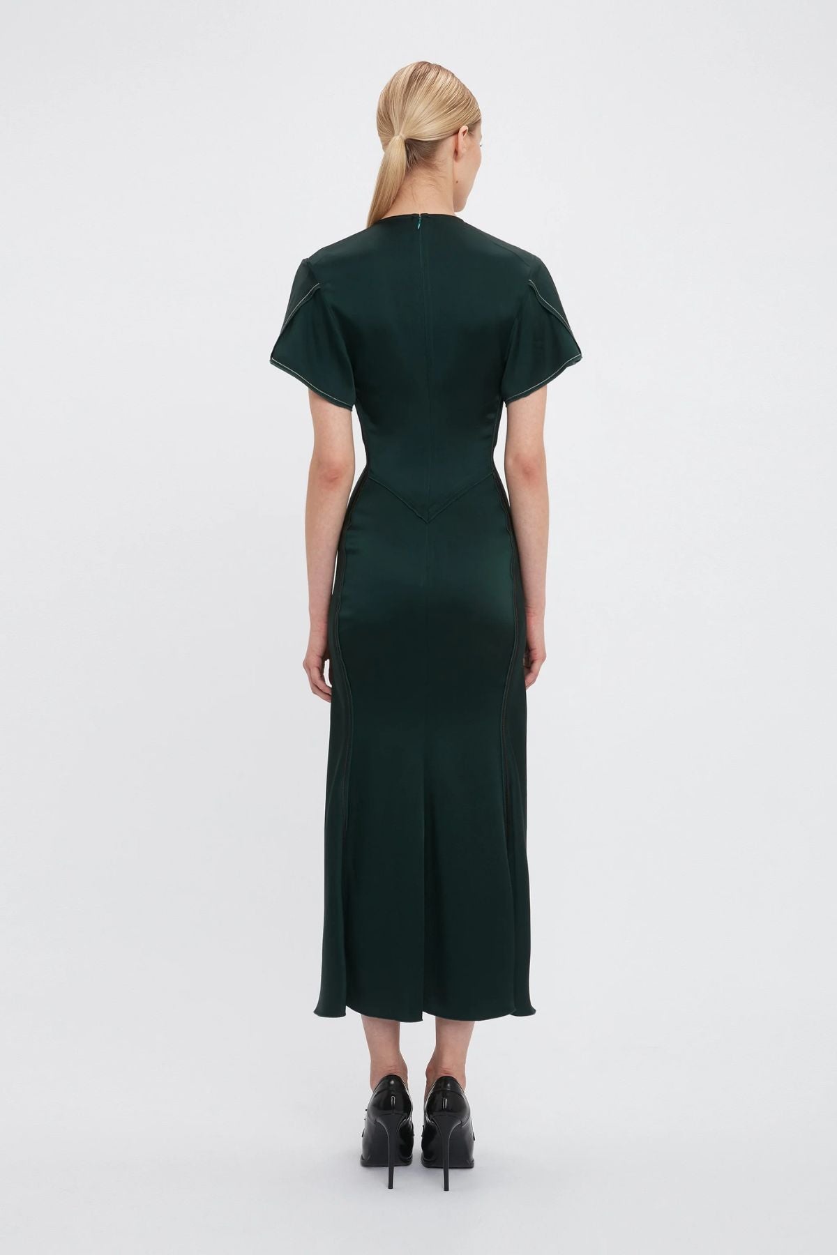 Victoria Beckham Gathered V-Neck Midi Dress - Seaweed