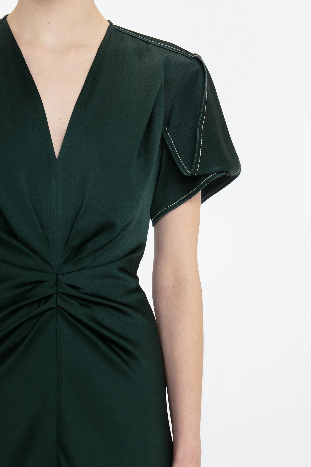 Victoria Beckham Gathered V-Neck Midi Dress - Seaweed