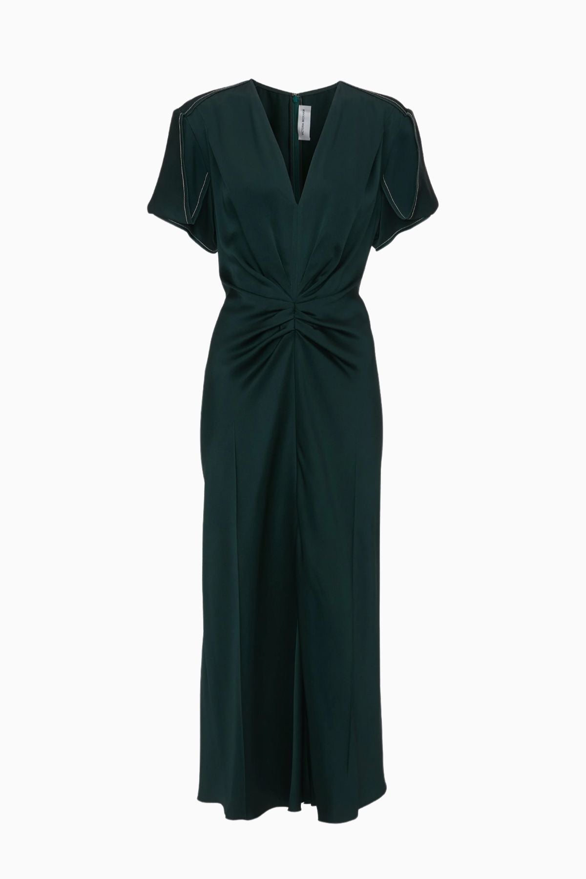 Victoria Beckham Gathered V-Neck Midi Dress - Seaweed