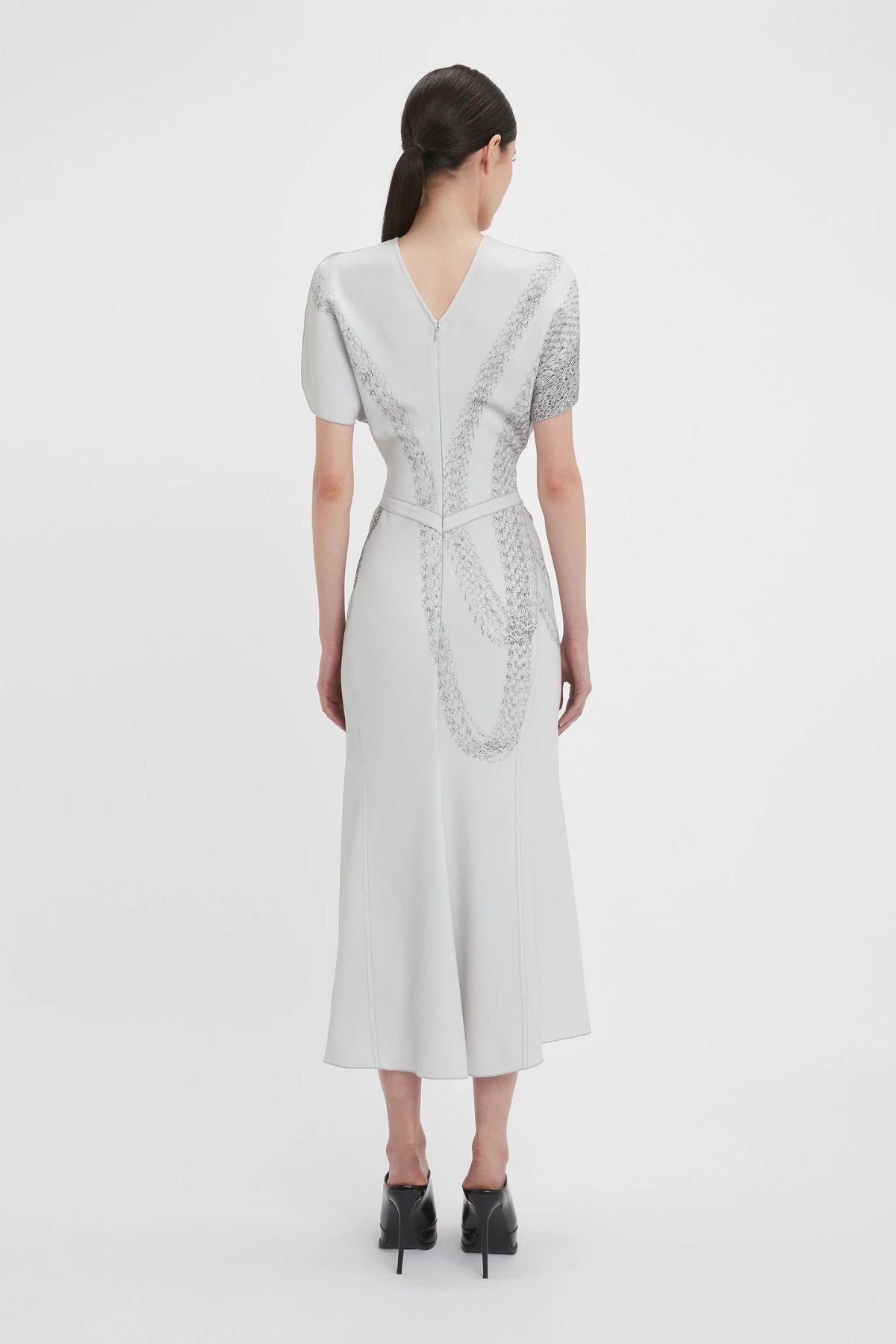 Victoria Beckham Gathered Waist Midi Dress - Grey Mist/ Silver