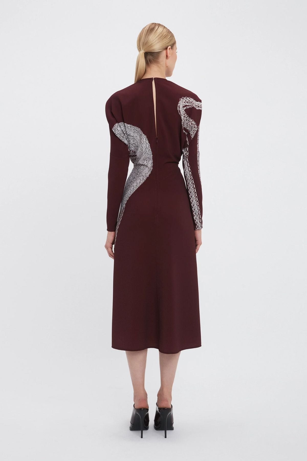 Victoria Beckham Keyhole Dolman Midi Dress - Port/ Silver