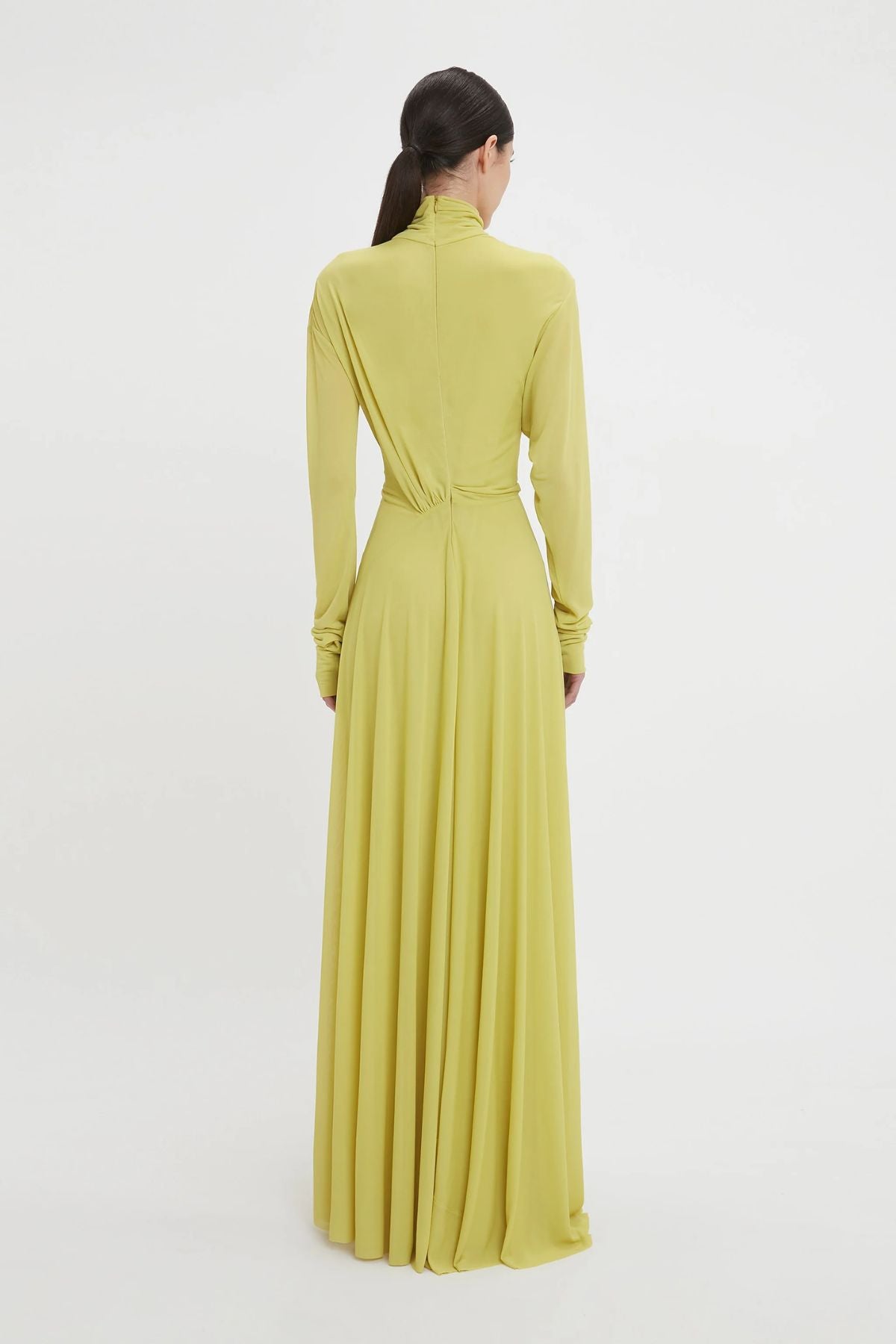 Victoria Beckham Long Sleeve Draped Jersey Gown - Citrus