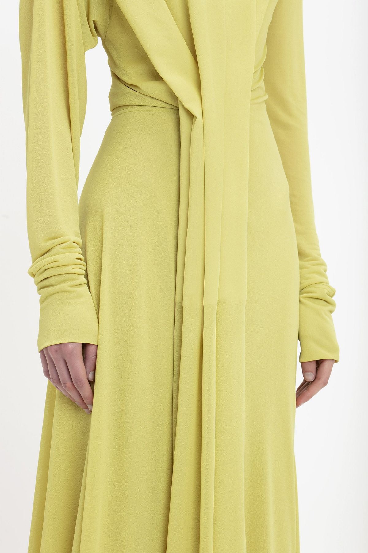 Victoria Beckham Long Sleeve Draped Jersey Gown - Citrus