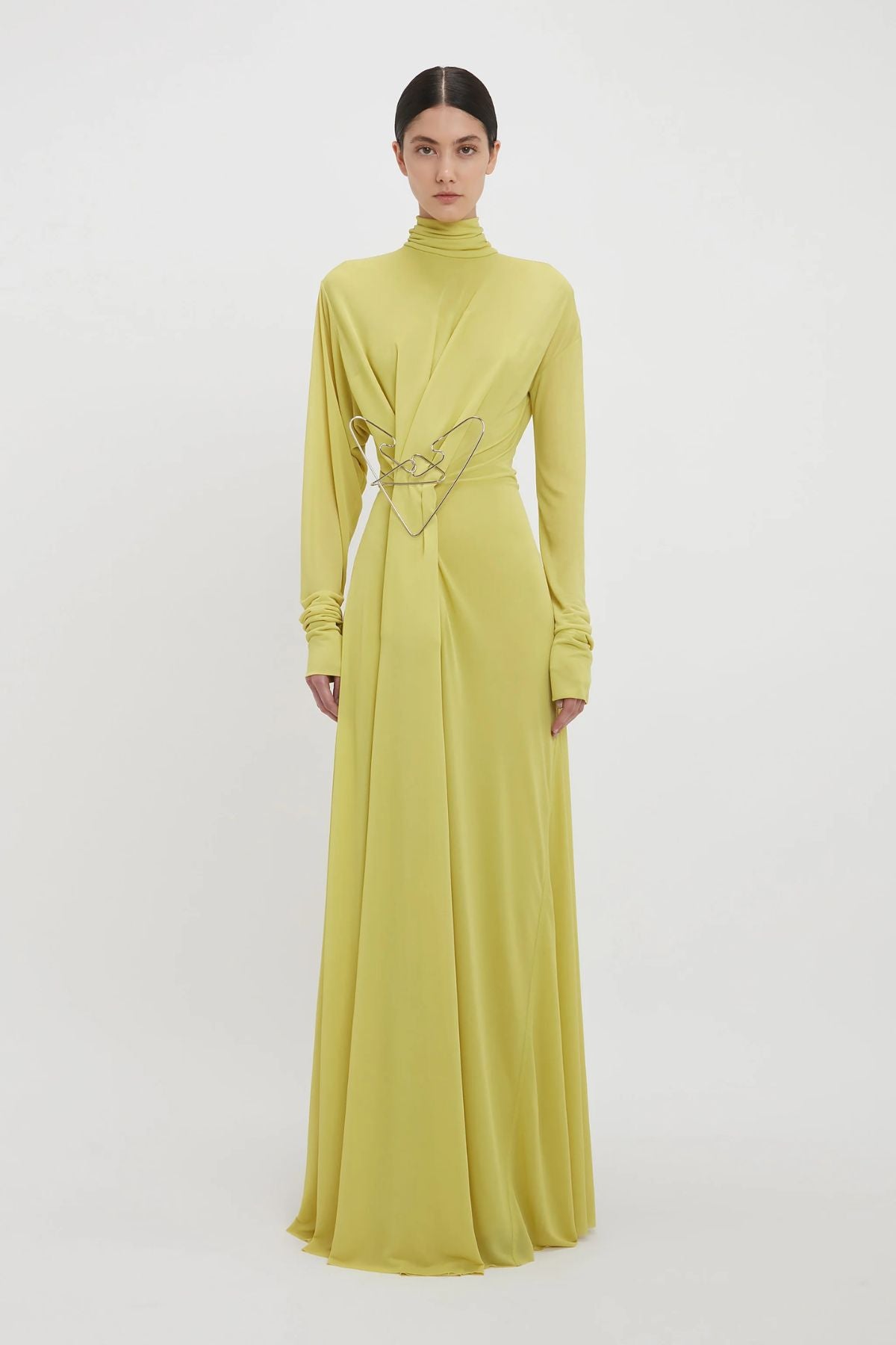 Victoria Beckham Long Sleeve Draped Jersey Gown - Citrus