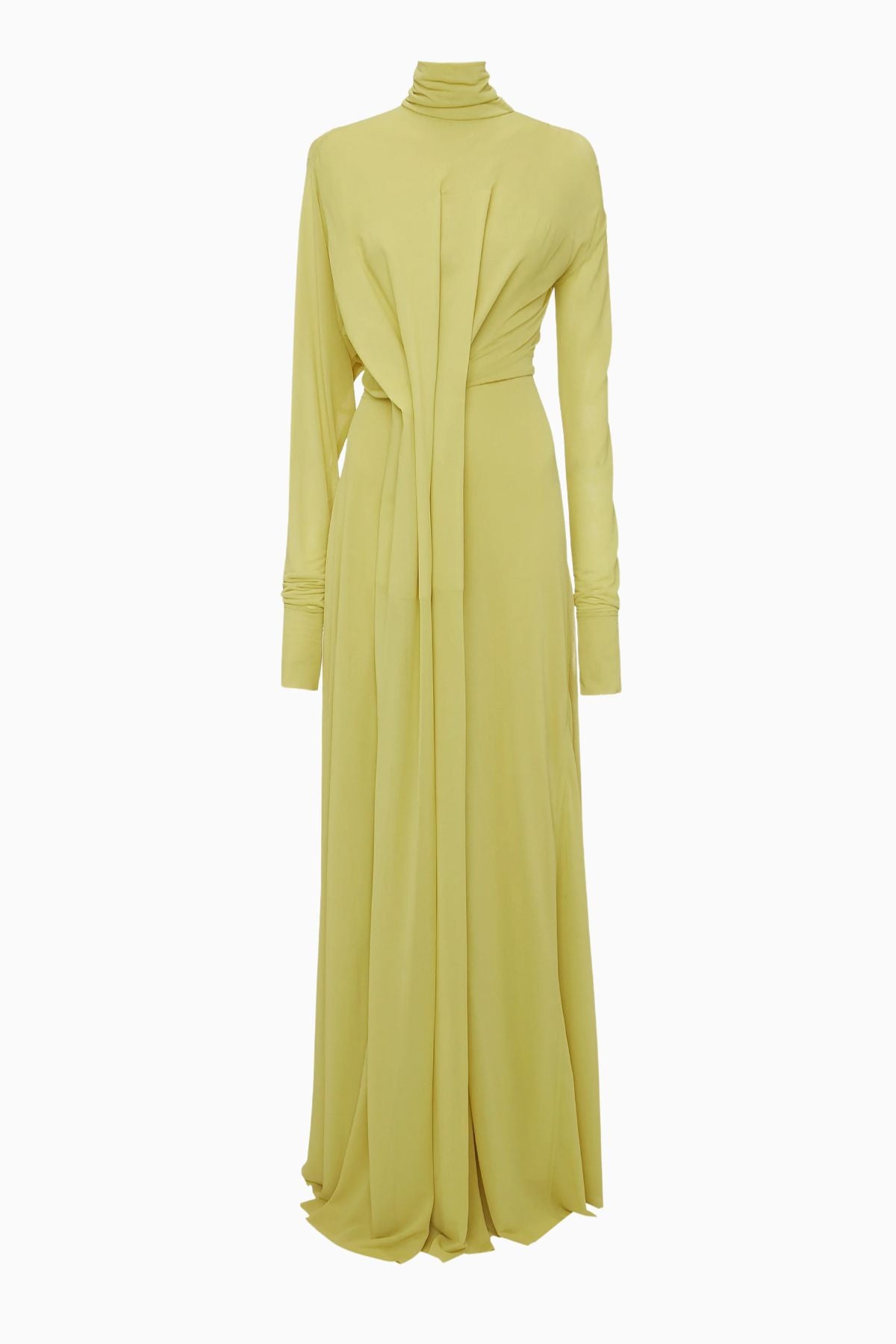 Victoria Beckham Long Sleeve Draped Jersey Gown - Citrus