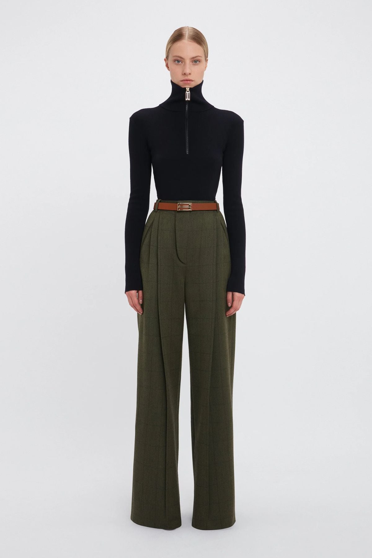 Victoria Beckham Wide Leg Trouser - Dark Fern