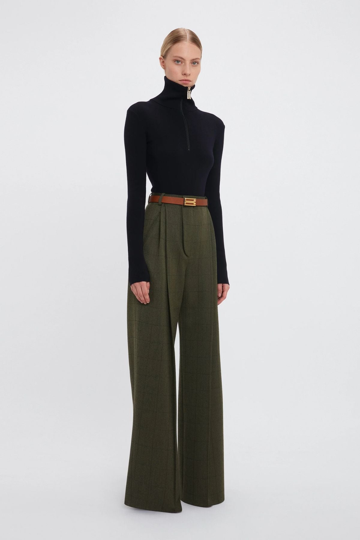 Victoria Beckham Wide Leg Trouser - Dark Fern