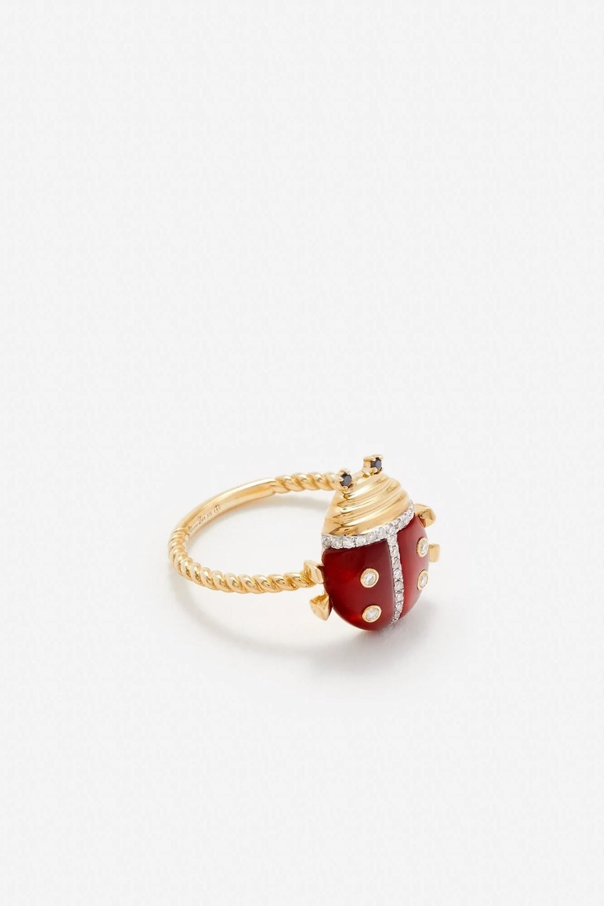 Yvonne Léon Mini Ladybug Red Agate Ring - Yellow Gold