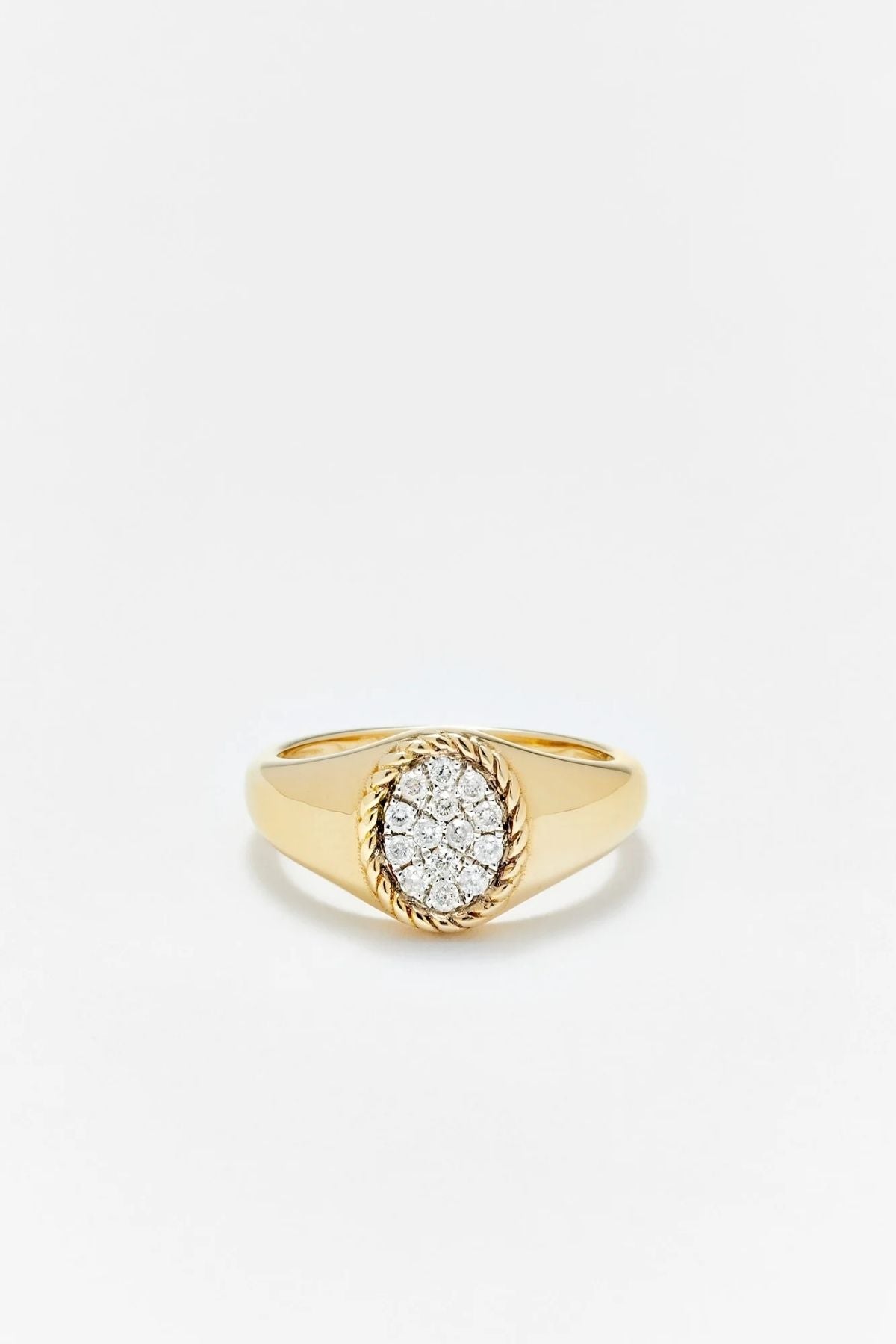 Yvonne Léon Mini Set Chevaliere Oval Diamond & Wave Ring - Yellow Gold