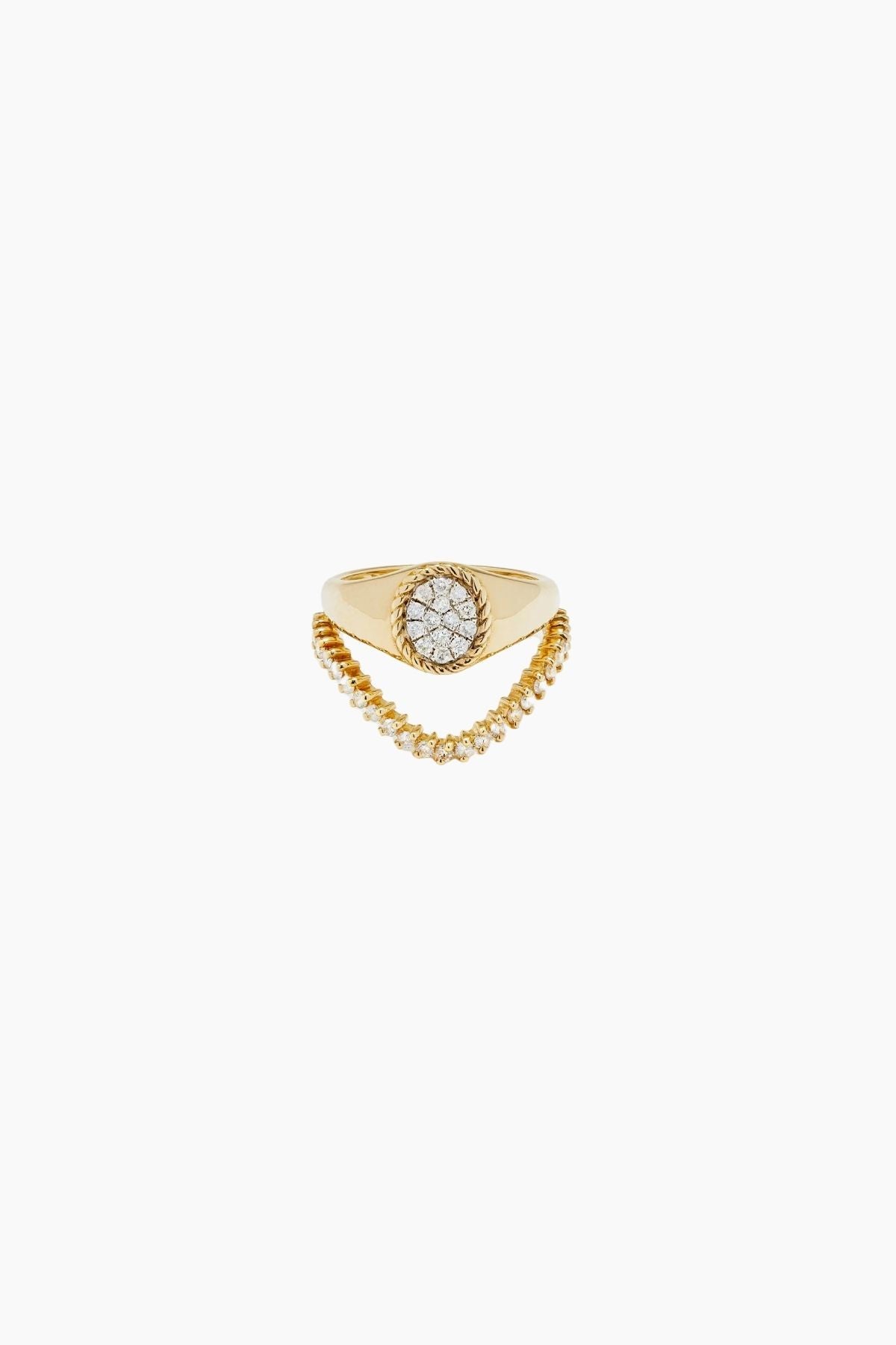 Yvonne Léon Mini Set Chevaliere Oval Diamond & Wave Ring - Yellow Gold